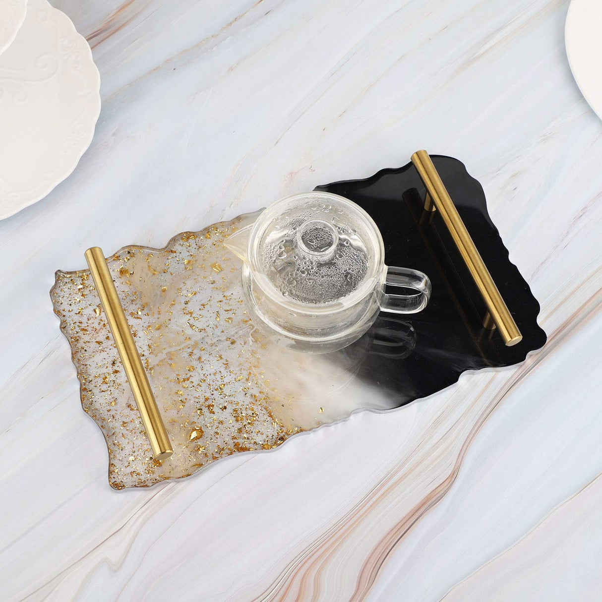 Tray Resin Molds for Casting, Gartful 4PCS Large Silicone Epoxy Molds, Geode Agate Platter Mold for Making Faux Agate Tray, Serving Board, Coaster, Fruit Mat, Jewelry Holder, Art Crafts, Home Decor Gartful