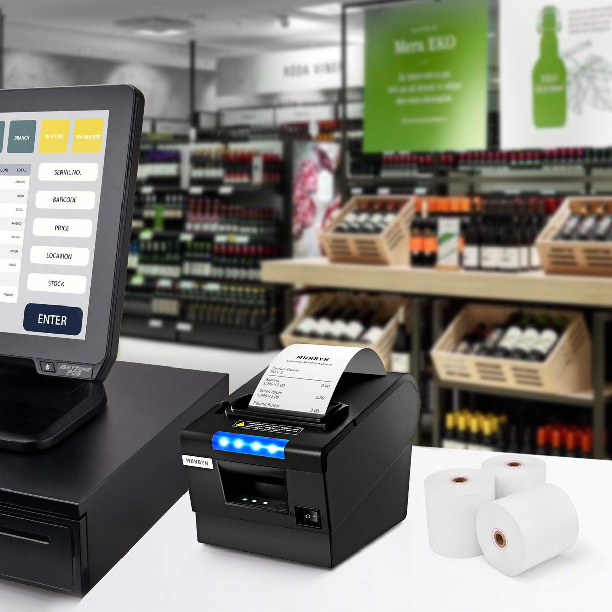 MUNBYN Thermal Paper 3 1/8 x 230ft, 10 Rolls Receipt Paper Work for Star Micronics TSP100 TSP143 Epson 80mm Receipt Printer Square POS Register, 80mm Thermal Receipt Paper, BPA Free, Plus Version MUNBYN