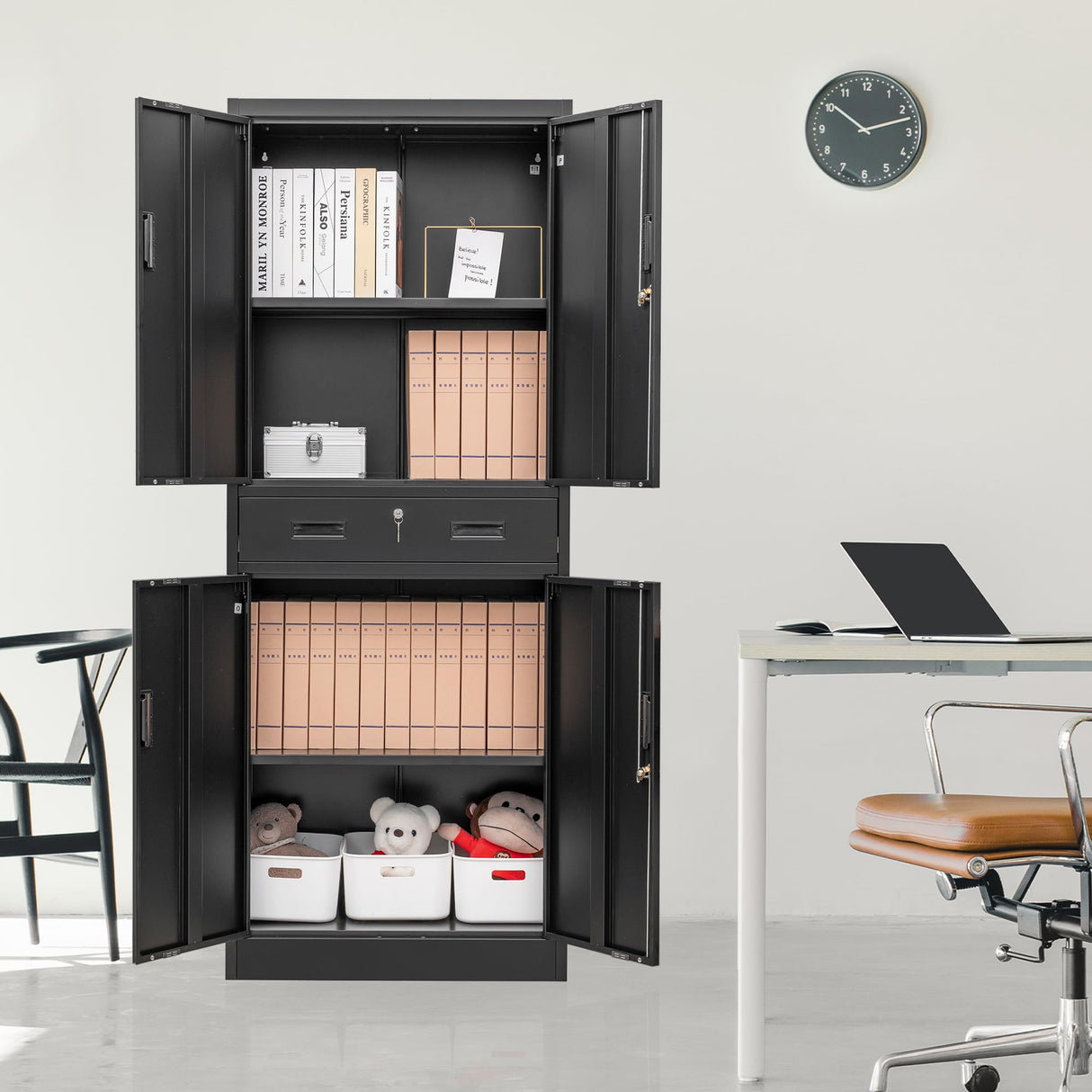Wanfu Metal Storage Cabinet, 71" H x 28" W x 16" D Locking Storage Cabinet with Adjustable Shelves and One Drawer, Steel Cabinet for Office, Garage, Home, School, Utility (Black) Wanfu