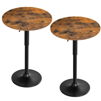 HOOBRO 2 Pcs Bar Table, Height-Adjustable Round Pub Table 27-35.4 Inches with Sturdy Base, Modern Style, Easy to Assemble, Suitable for Small Space, Rustic Brown and Black BF58BTP201G1
