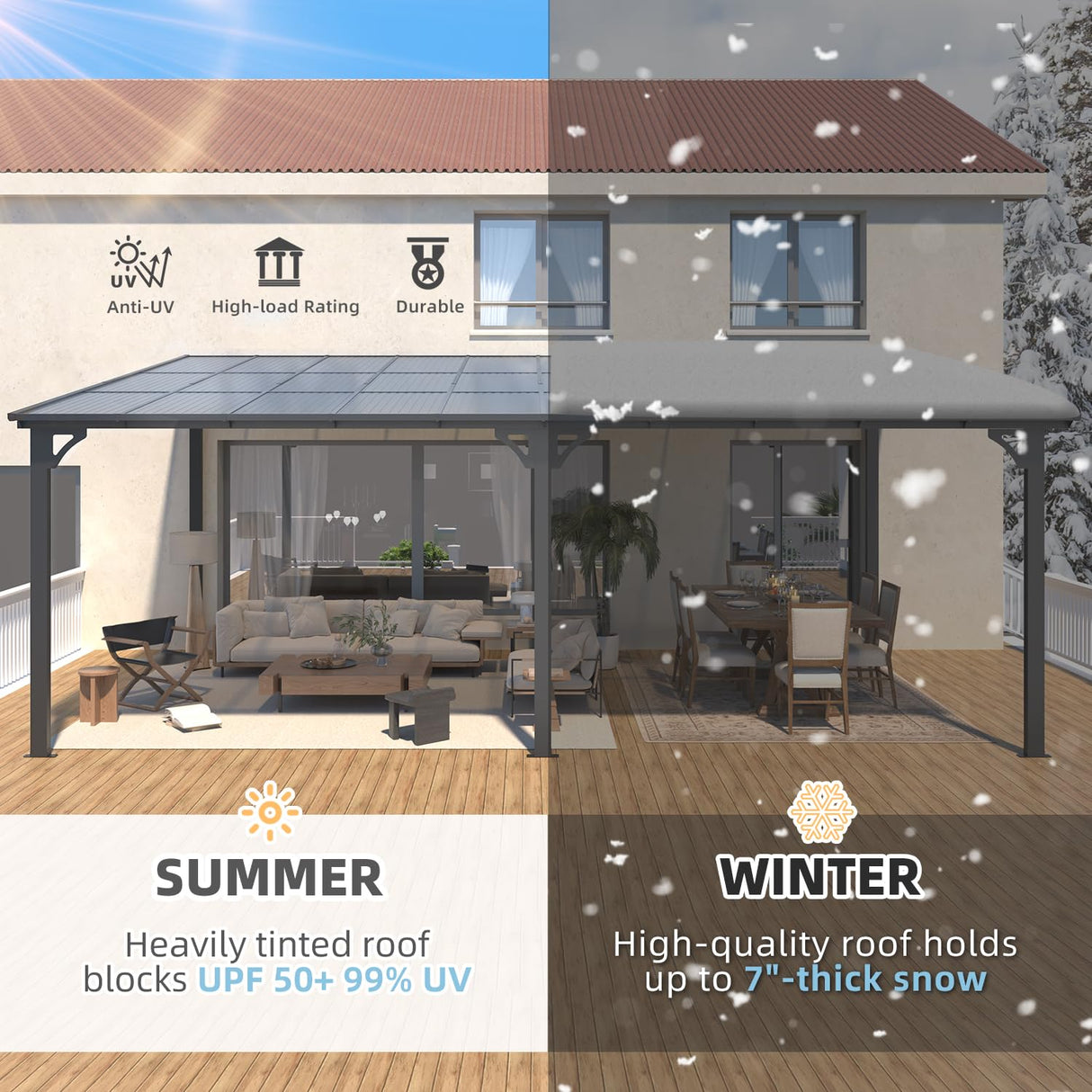 AECOJOY 18' x 8' Gazebo for Patio, Large Wall-Mounted Hard Top Lean-to Gazebo Pergola with Roof 8' x 18' on Clearance, Heavy Duty Patio Awnings for Decks, Backyard AECOJOY