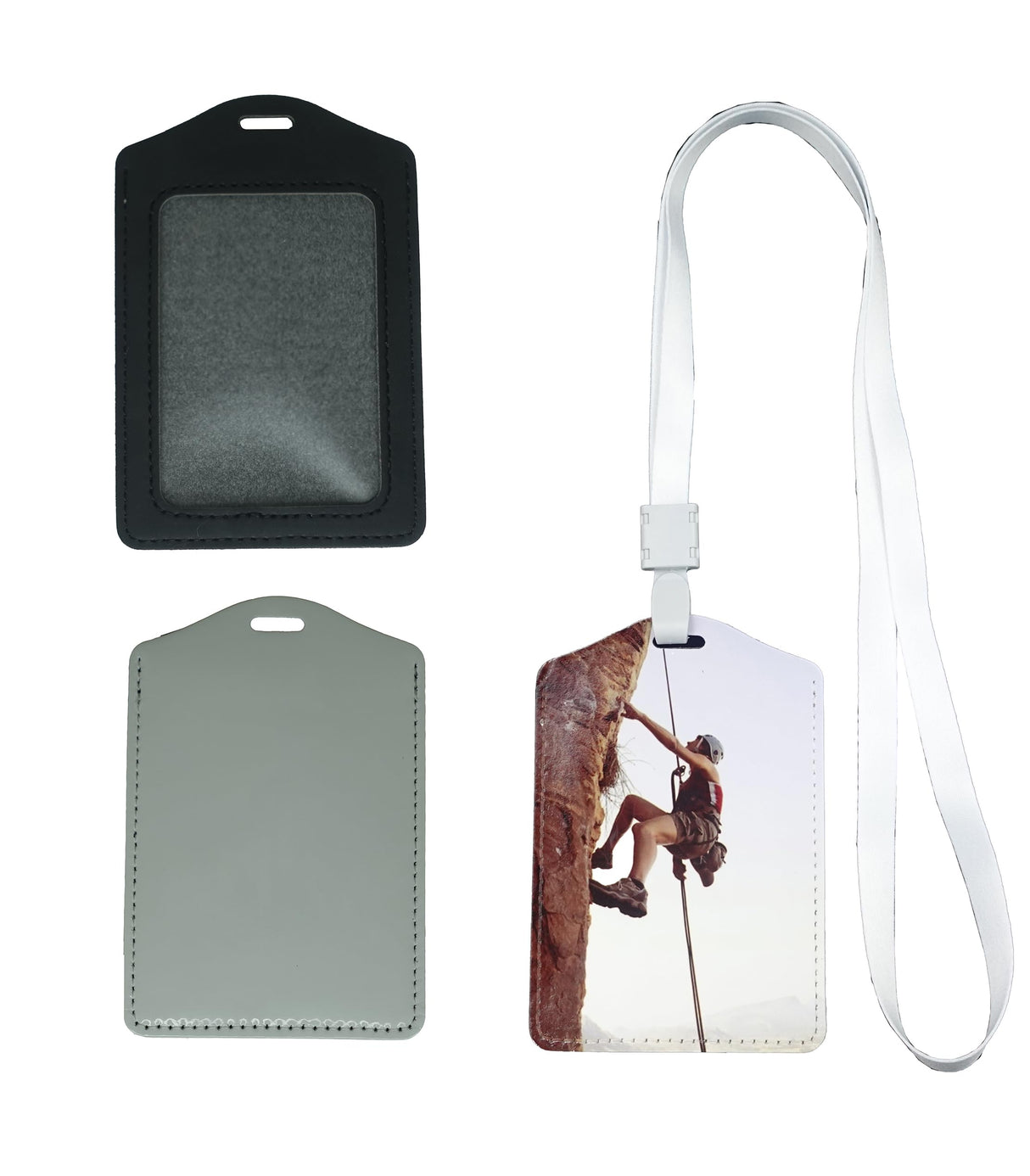 4 Pieces Sublimation Work Card Holder Badge Holders Blank Leather ID Card Holders Sublimation Rope Band DIY Crafts (Black) WoodArtSupply