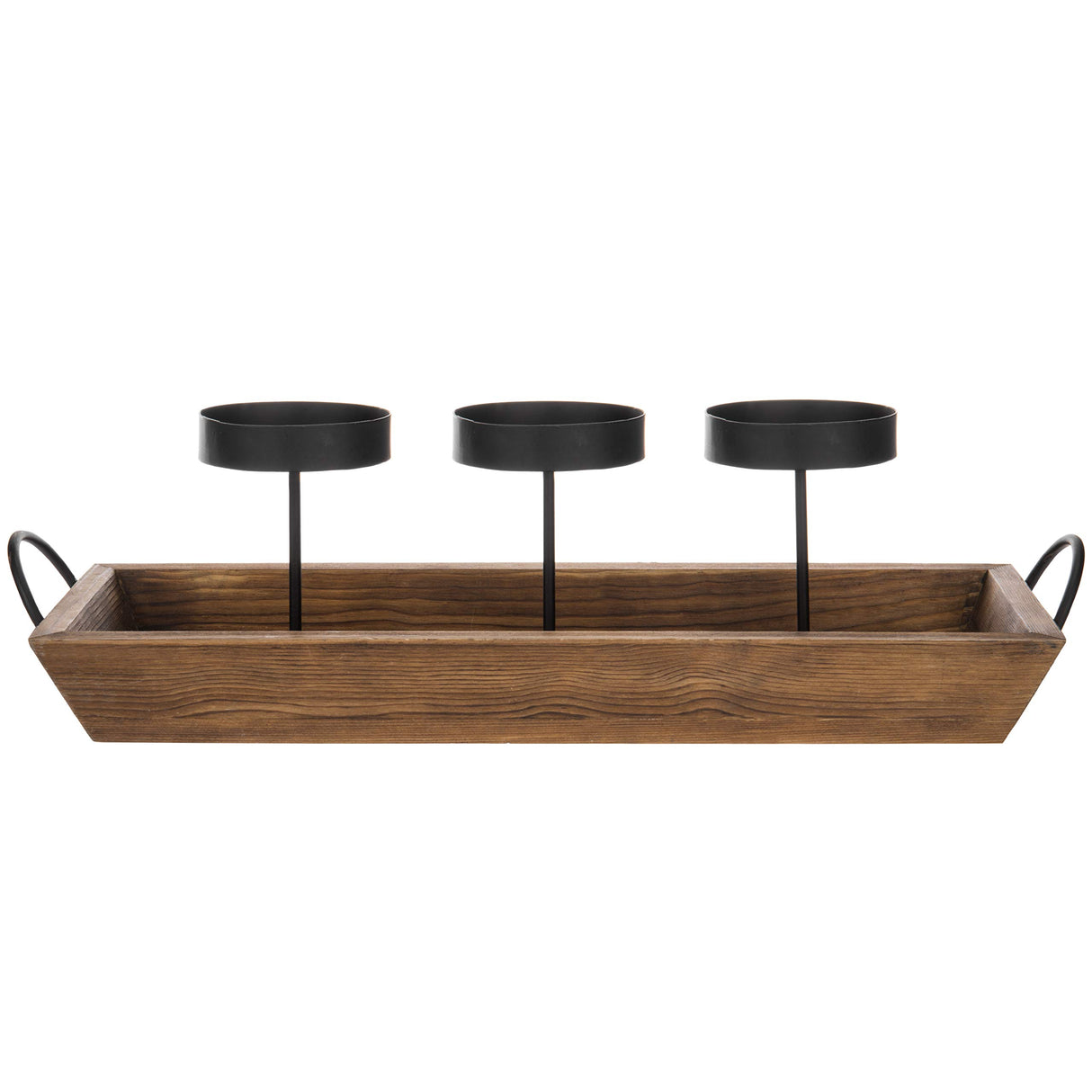 MyGift 3-Pillar Black Metal Candle Holder with Rustic Wood Tray and Handles, Tabletop/Mantel Centerpiece MyGift