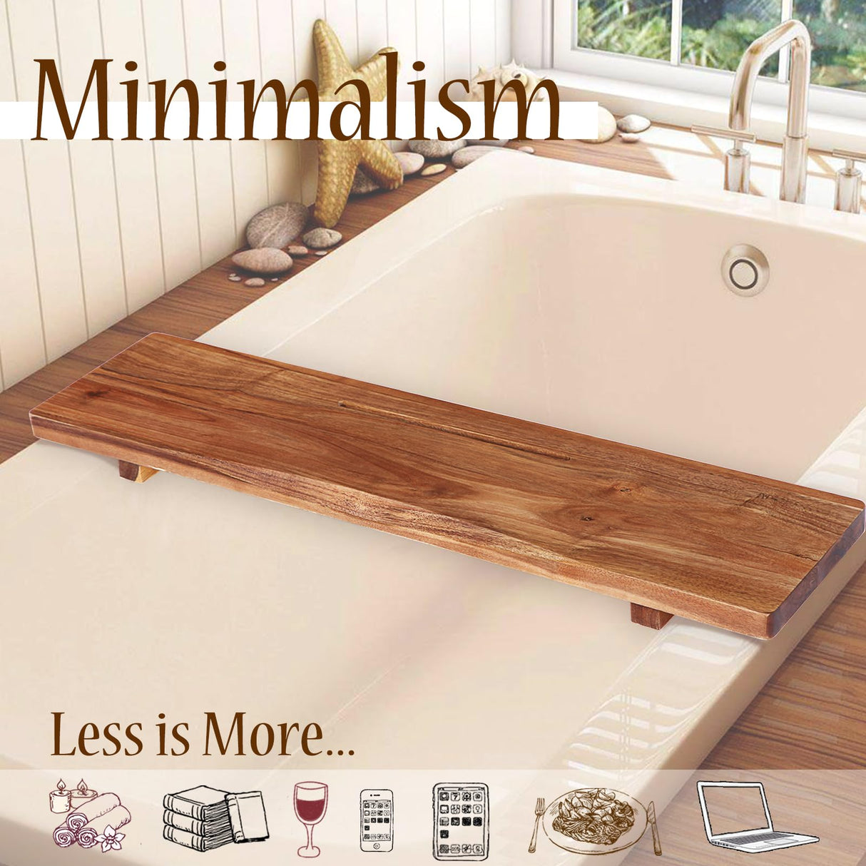 Premium Acacia Wood Bathtub Tray Caddy with Adjustable Legs, Minimalistic Design Bath Tray for Tub, Bathtub Accessories, Fits Most Bath Tubs, Idea La vie elegante