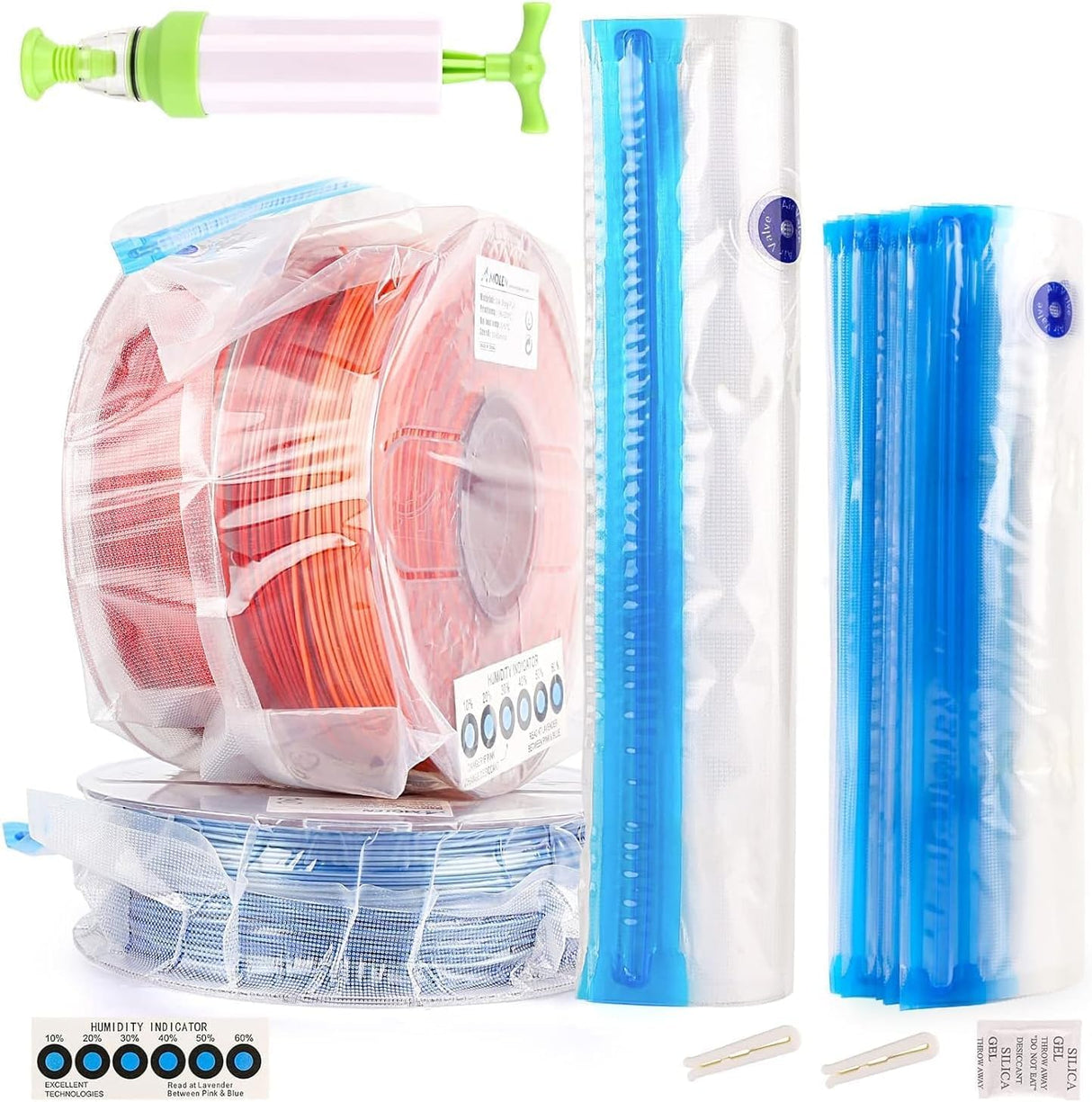 AMOLEN 3D Printer Filament Storage Bag Vacuum with Two Sizes - Spool Storage Sealing 12 Bags Dust Proof Humidity Resistant for Keeping Filament Dry 45PCS Total AMOLEN