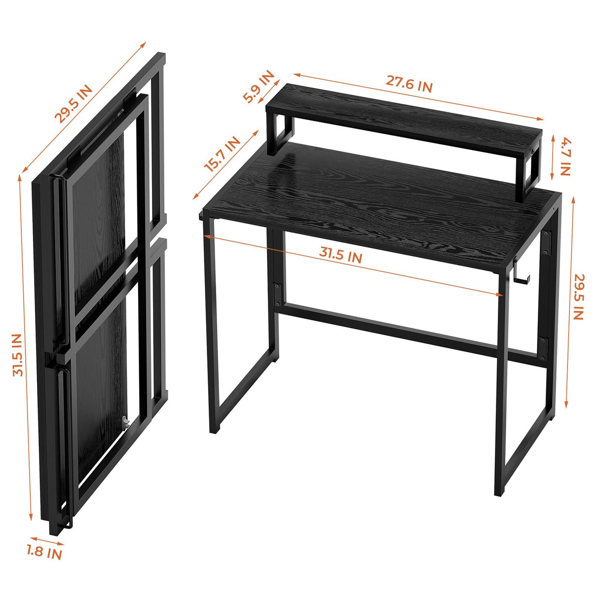 SOROGRA Small Folding Desk 31.5 Inch, Foldable Computer Desks with LED Lights and Monitor Stand, Work Portable Table for Bedroom Home Office, Black SOROGRA