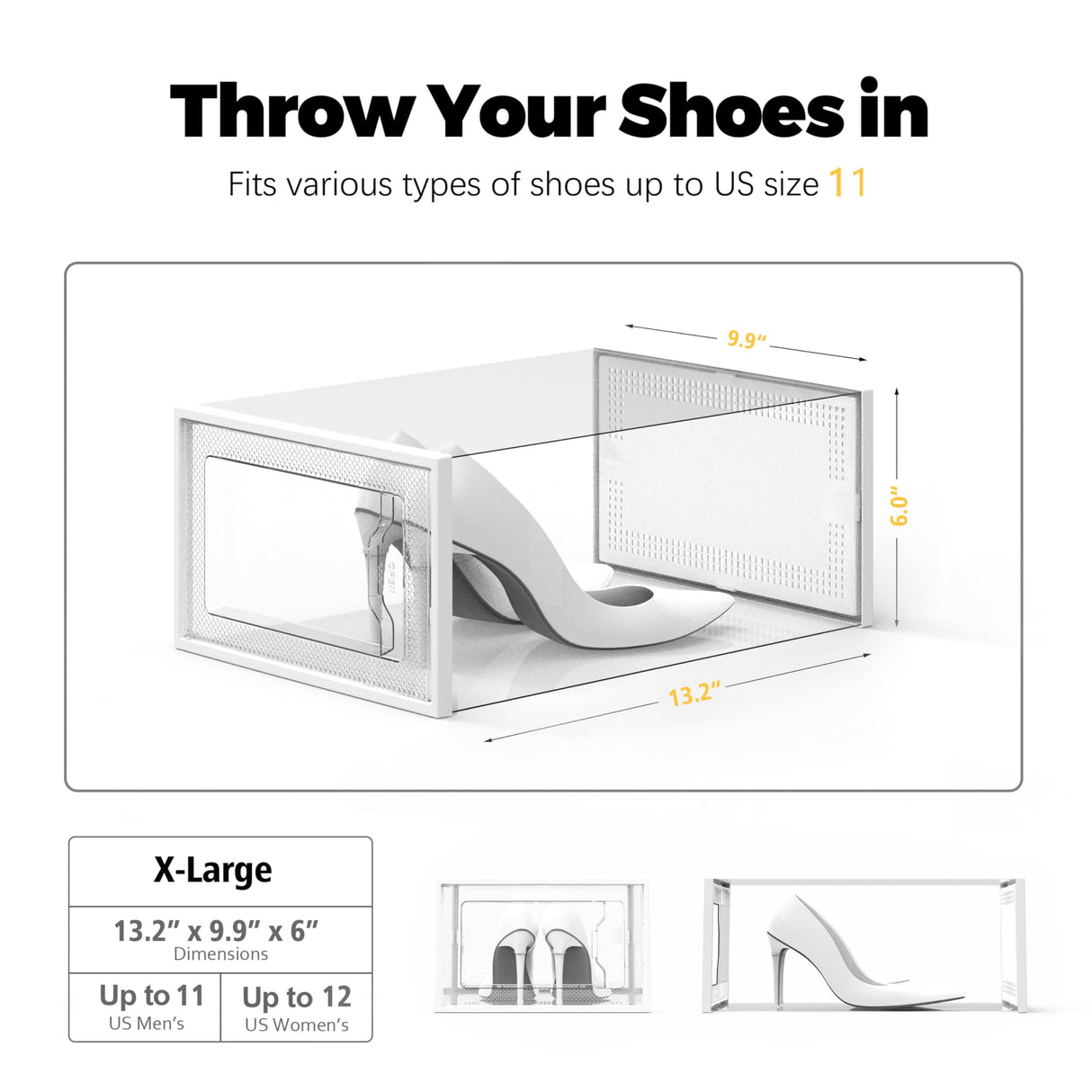 SEE SPRING X-Large Shoe Storage Box Fit Size 11, Clear Plastic Stackable Shoe Organizer for Closet, Space Saving Foldable Shoe Rack Sneaker Container Bin Holder, 12 Pack Clear SEE SPRING