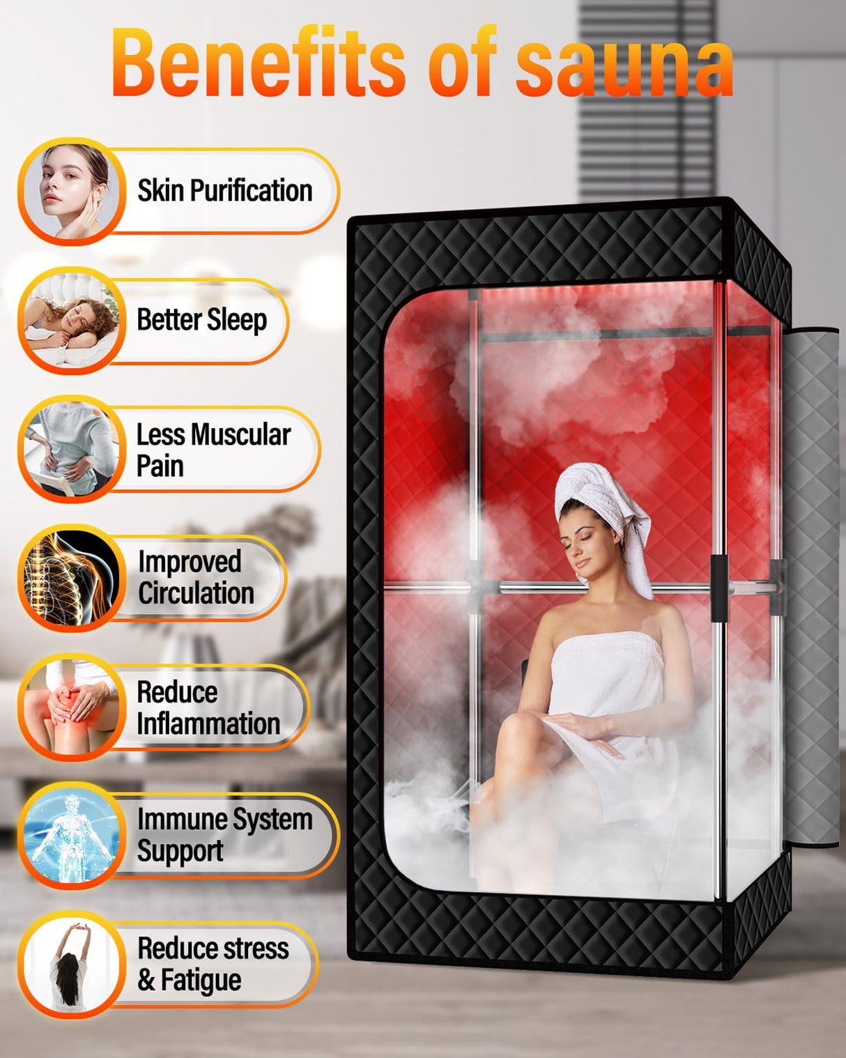 KASUE Upgraded Infrared Sauna Box for Relaxation,Detoxification,Portable Steam Sauna for Home with XL Steamer,Folding Chair,Multiple Layered Full Body Sauna Tent for Spa,Indoor,Outdoor,Gym-Black KASUE