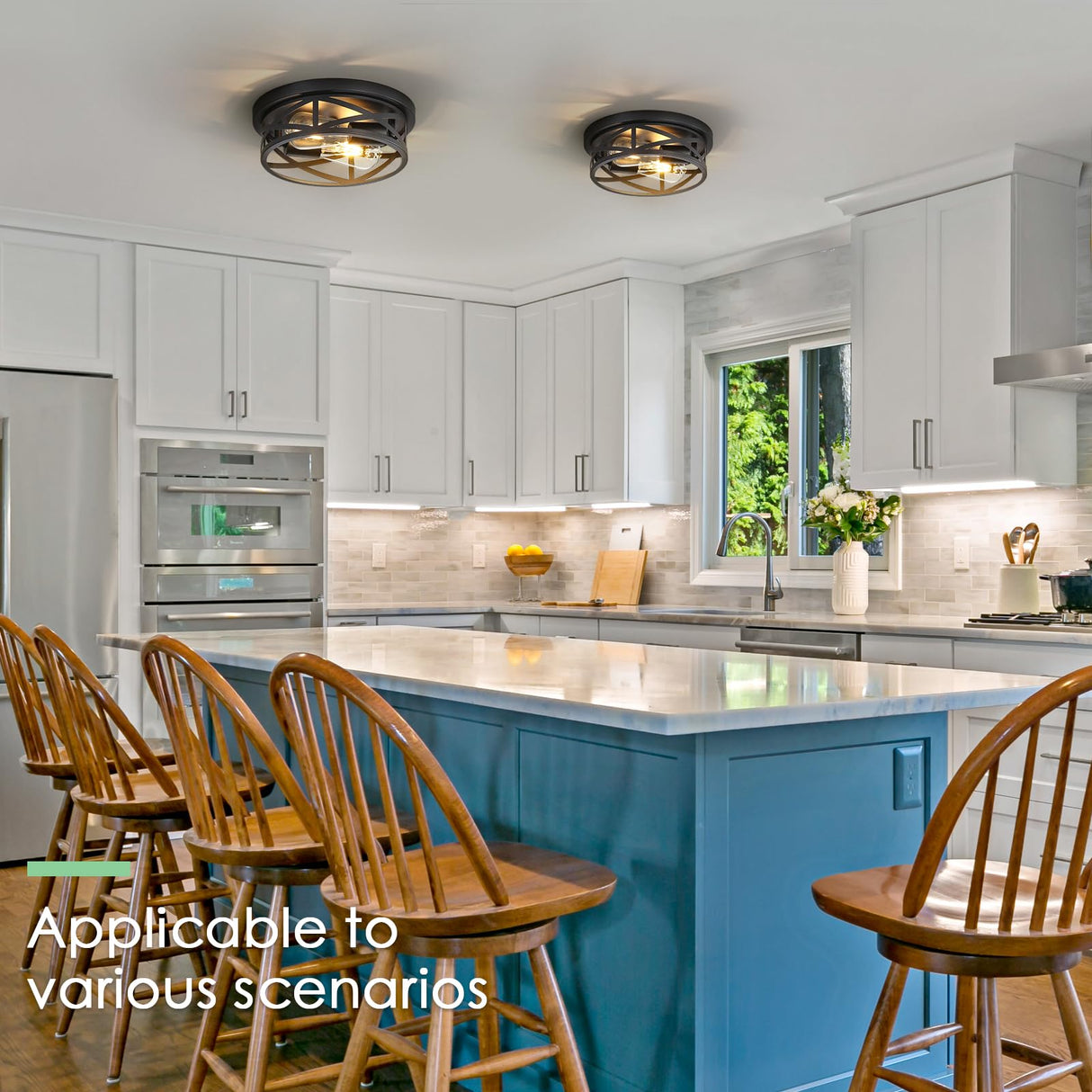 Sewterolyn Black Flush Mount Ceiling Light Fixture,2-Light Industrial Farmhouse Ceiling Light Fixture,Black Light Fixture Ceiling Mount for Kitchen Bedroom Living Room Hallway 1 Pack Sewterolyn