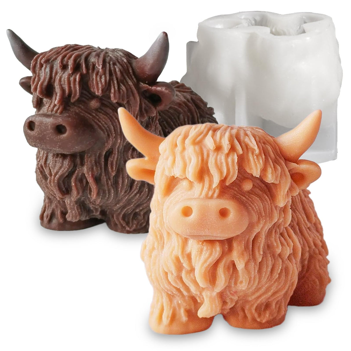 Japleed Highland Cow Shape Silicone Molds for Resin Candle Soap, 3D Cow Animal Candle Molds for Candle Making, Unique Fondant Chocolate Cake Decorating Mold, Epoxy Casting Clay Mold DIY Craft Decor japleed