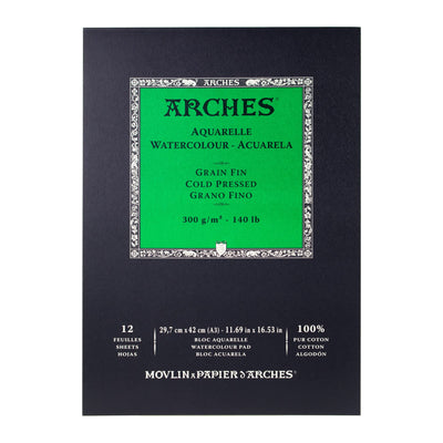 Arches Watercolor Pad 11.69x16.53-inch Natural White 100% Cotton Paper - 12 Sheet Arches Watercolor Paper 140 lb Cold Press Pad - Arches Art Paper for Watercolor Gouache Ink Acrylic and More