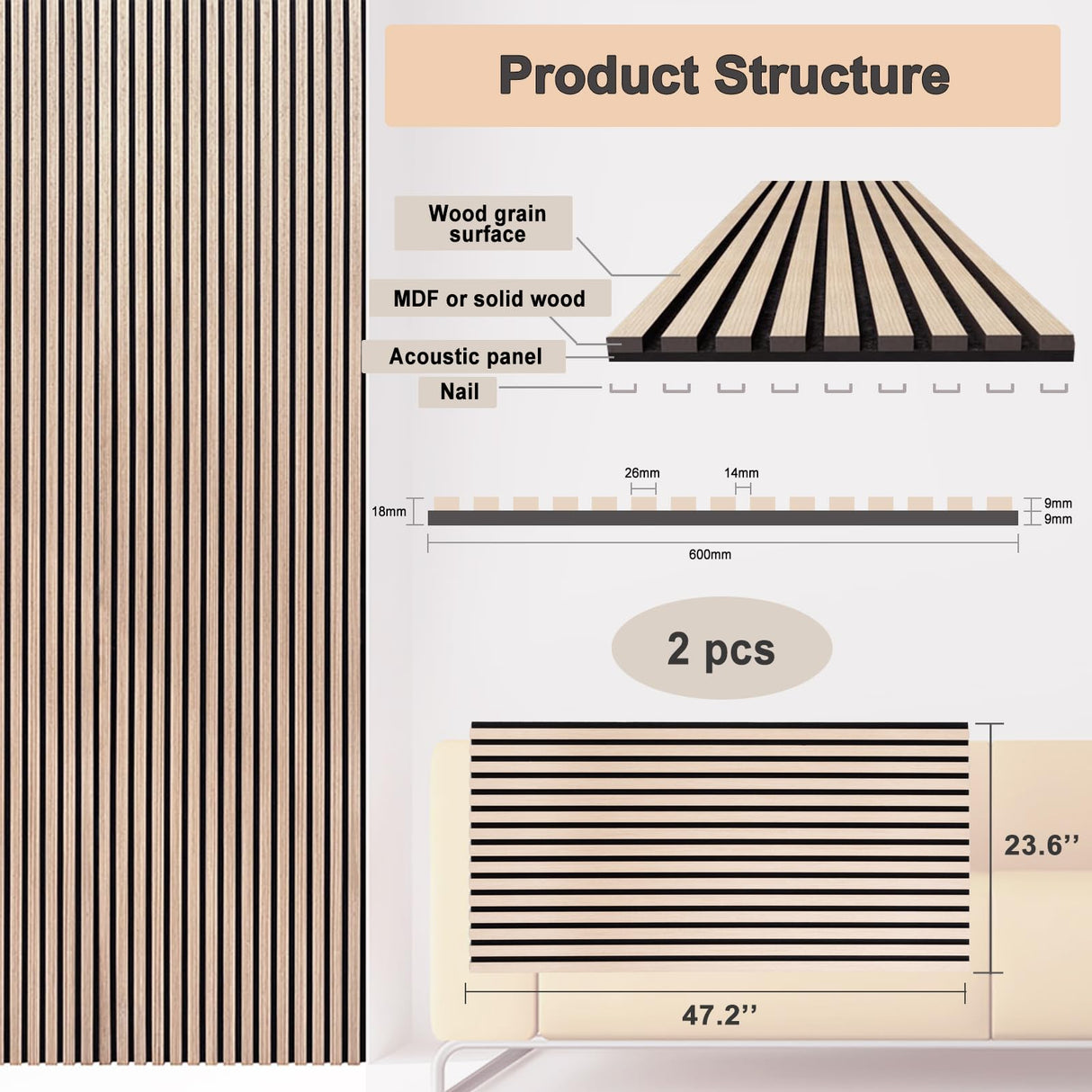 JUWEI DIRECT Wood Slat Acoustic Panels – 3D Textured Wall Panels for Noise Reduction & Modern Decor, Soundproof Panels for Bedroom, Office & Home Theater (13# Classic Oak1, 47.2 x 23.6 x 0.7 inches) JUWEI DIRECT