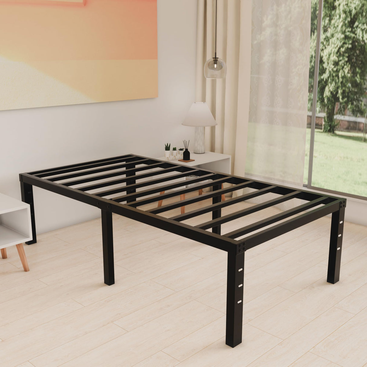 HOBINCHE 18 Inch Metal Twin Bed Frame No Box Spring Needed - Easy Assembly Heavy Duty Noise Free Narrow Bedframes - Single Black Basic Steel Slats Platform with Storage HOBINCHE