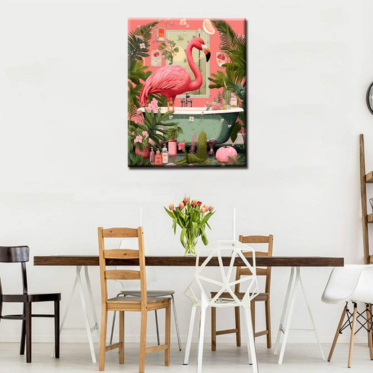 Bathtub Jungle Animal Paint By Bumbers For Adults Beginner Bathroom Pink Flamingo DIY Paint by Numbers Acrylic Paint Canvas Pink Bedroom Decor Painting Kits Pink House Art 16x20 Inch(without Frame ) Tucocoo