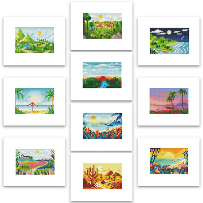 PeakLuv 10pcs Small Diamond Art Kits Small Diamond Painting Kits, Sunrise & Sunset Landscape Mini Diamond Art Kits for Beginners, Square Drill Mini Gem Painting 1-Hour Painting for Home Desktop Decor