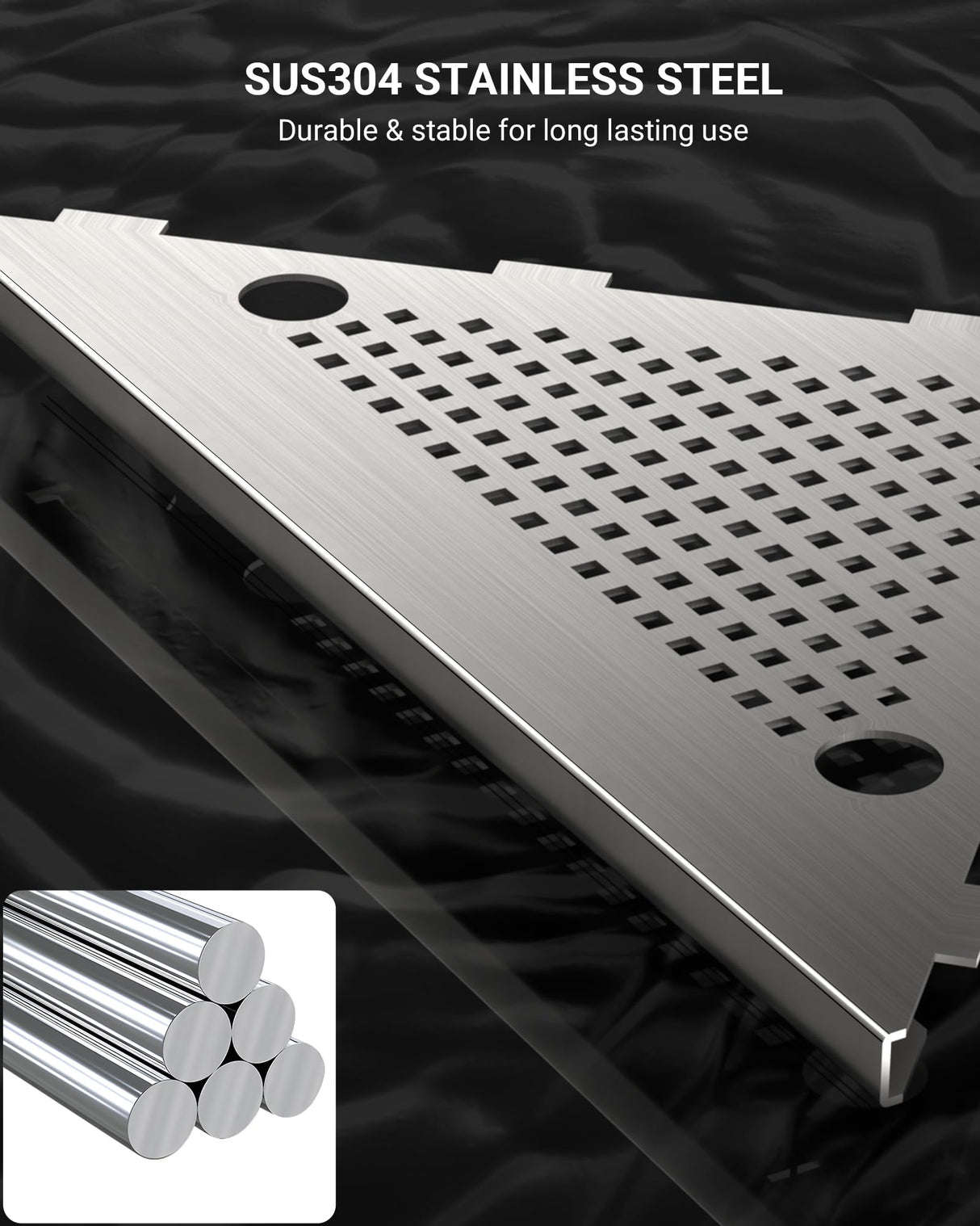 AJOBEND Corner Shower Shelves with Razor Slot & 2 Hooks, 10" Stainless Steel Recessed Triangle Shelf Racks for Bathroom, Grout in Shelf for Tiled Wall, 2 Pack (Holds 15lbs) AJOBEND