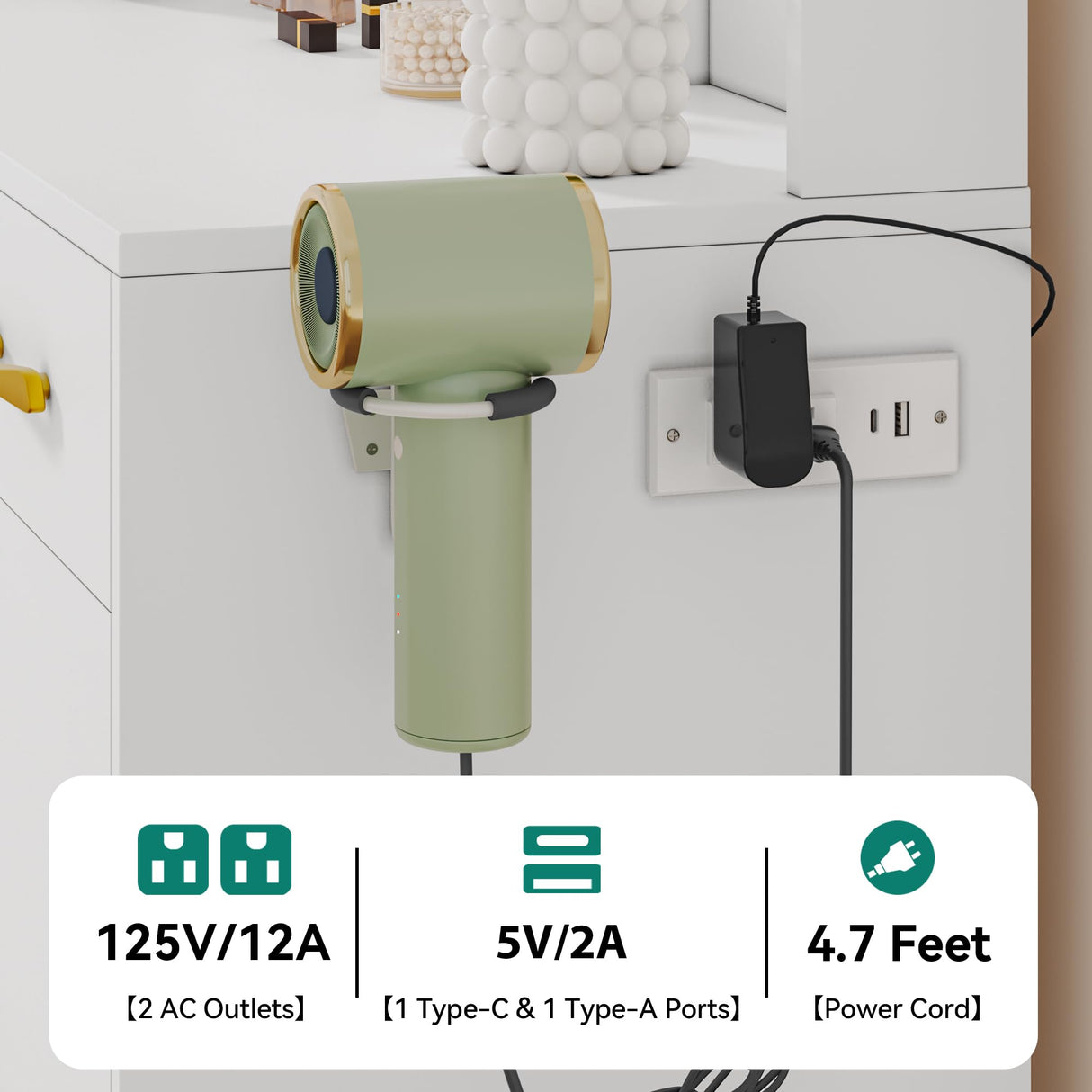 YITAHOME Vanity Desk with Mirror, Makeup Vanity Set with Power Strip, 9 Dimmable Bulbs, Drawers, Cabinet, Shelves, and Stool, 3-Color Adjustable Lighting, Elegant Vanity for Dressing Room, White YITAHOME