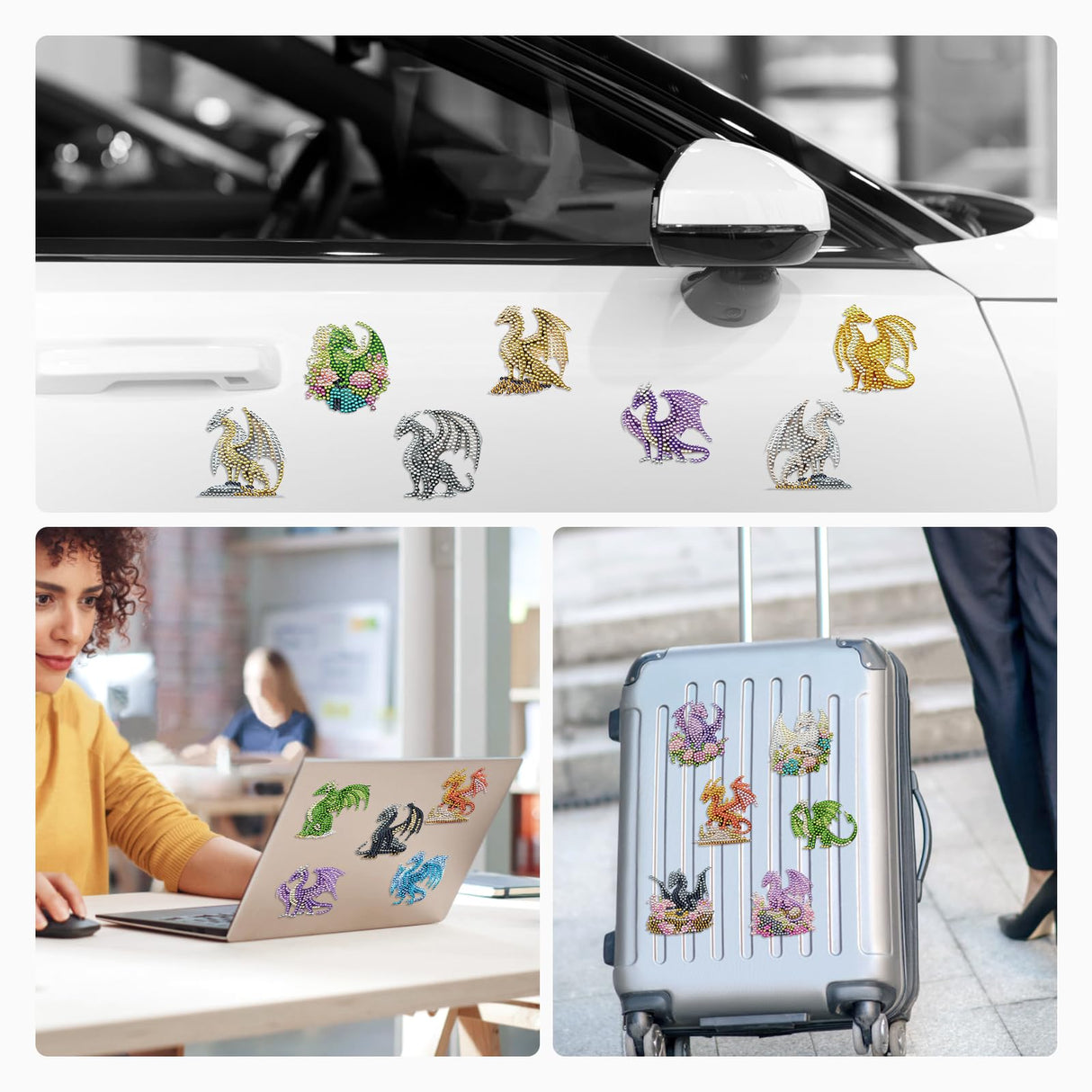 Sitsink Dragon Diamond Painting Magnets - 16 Pcs Small Diamond Art Kits for Adults Refrigerator Stickers, Fantasy Animal Dragon DIY Crafts Making Sitsink