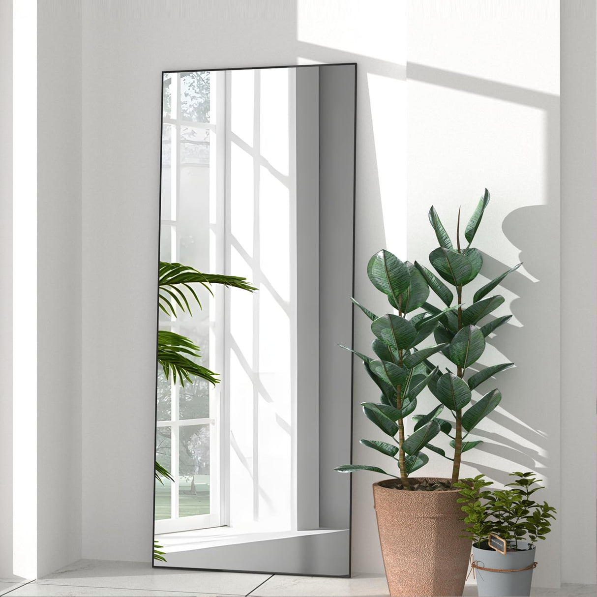 NEUWEABY Full Length Mirror Floor Mirror Large Mirror Body Rectangle Mirror for Bedroom Living Room Standing Hanging or Leaning Against Wall Aluminum Alloy Frame Black 57"x24" NEUWEABY