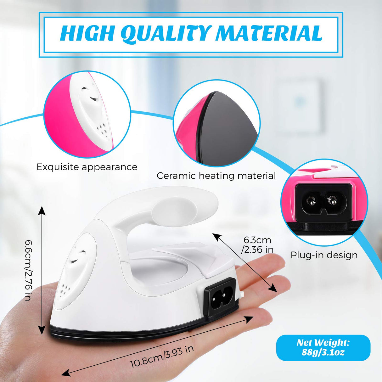 Honoson 2 Pieces Mini Craft Iron Mini Heat Press Iron with Charging Base Accessories for Beads Patch Clothes T Shirts Shoes Clothes and Hats Honoson