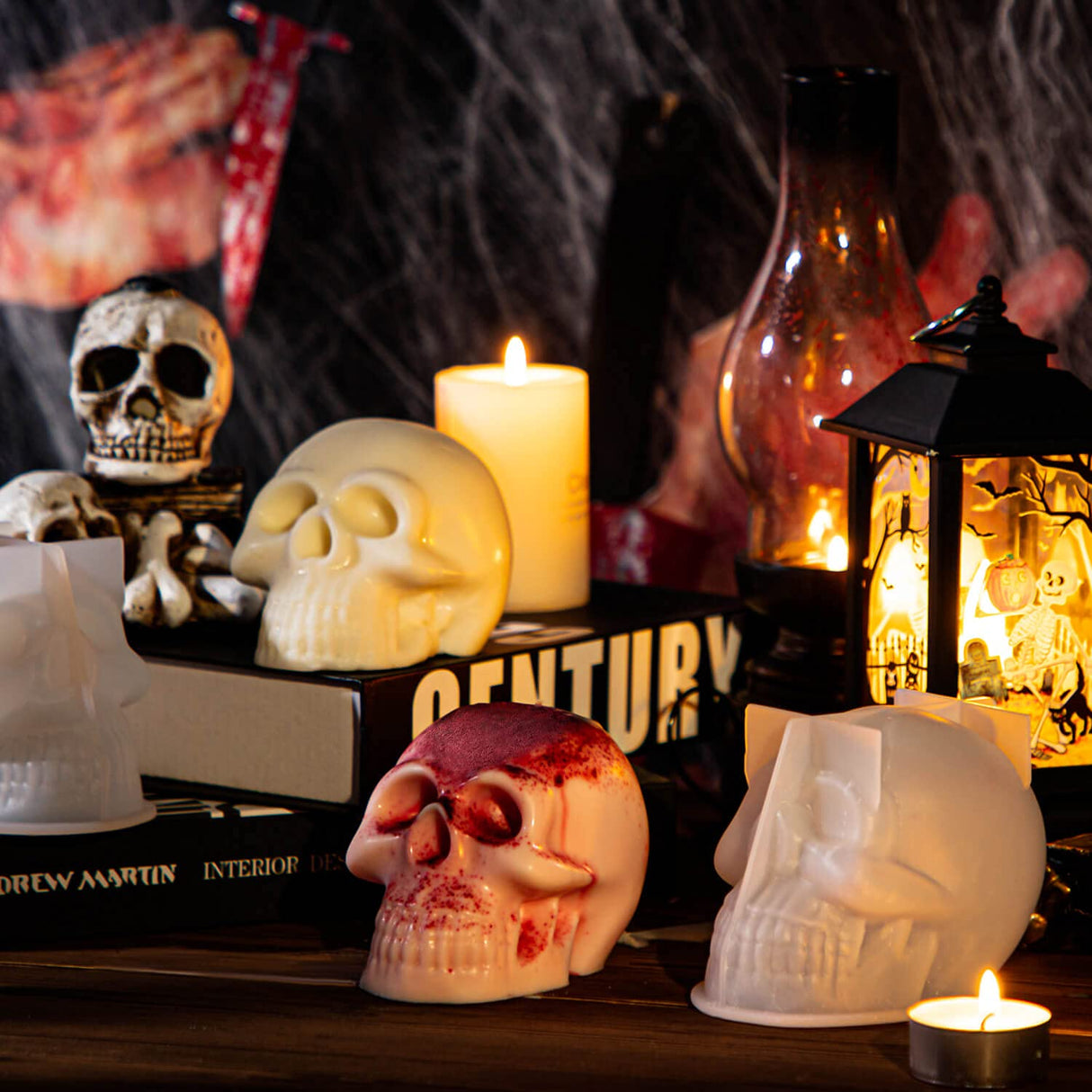 3D Skull Resin Molds, 2 Pack Skull Candle Molds, Silicone Skull Shape Handmade Candle Making Mould, DIY Craft Resin Mold for Fondant Cake, Aromatherapy Candle, Chocolate, Soap, Candy KVCSYAW