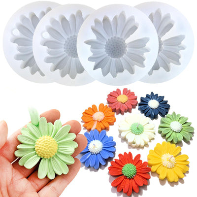 4 PCS Daisy Flower Silicone Molds for Candles, 3D Flower Candle Mold Silicone Daisy DIY Soap Wax Epoxy Resin Plaster Concrete Casting Polymer Clay Craft, Chocolate Fondant Cake Topper Decoration Mold