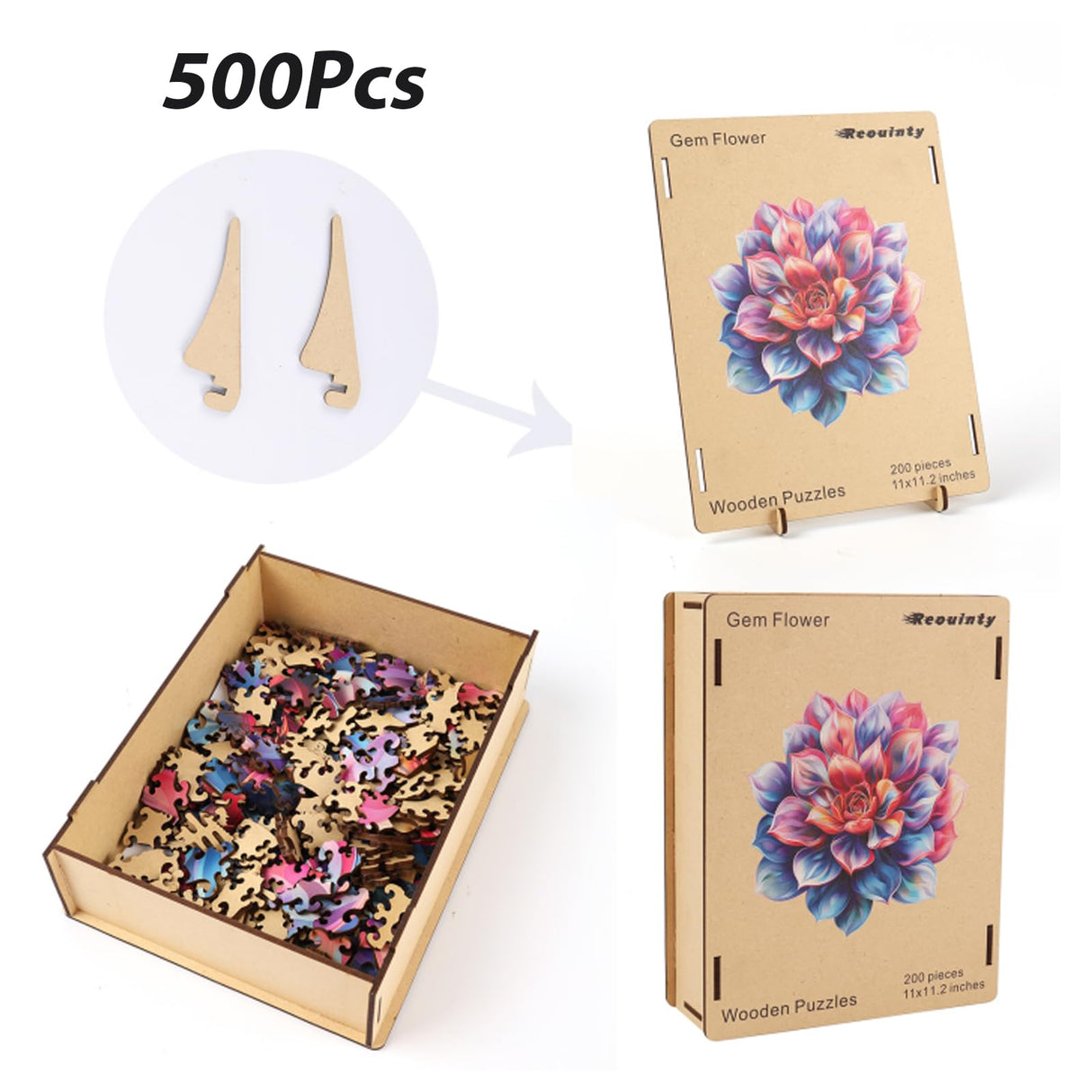 Wooden Puzzles for Adult 500 Piece, Flower Succulent Puzzle for Girls and Women, Challenging Puzzle, Luxurious Shaped Wooden Puzzles for Adults, Family Game Medium 16.9 x 16.3in Reouinty