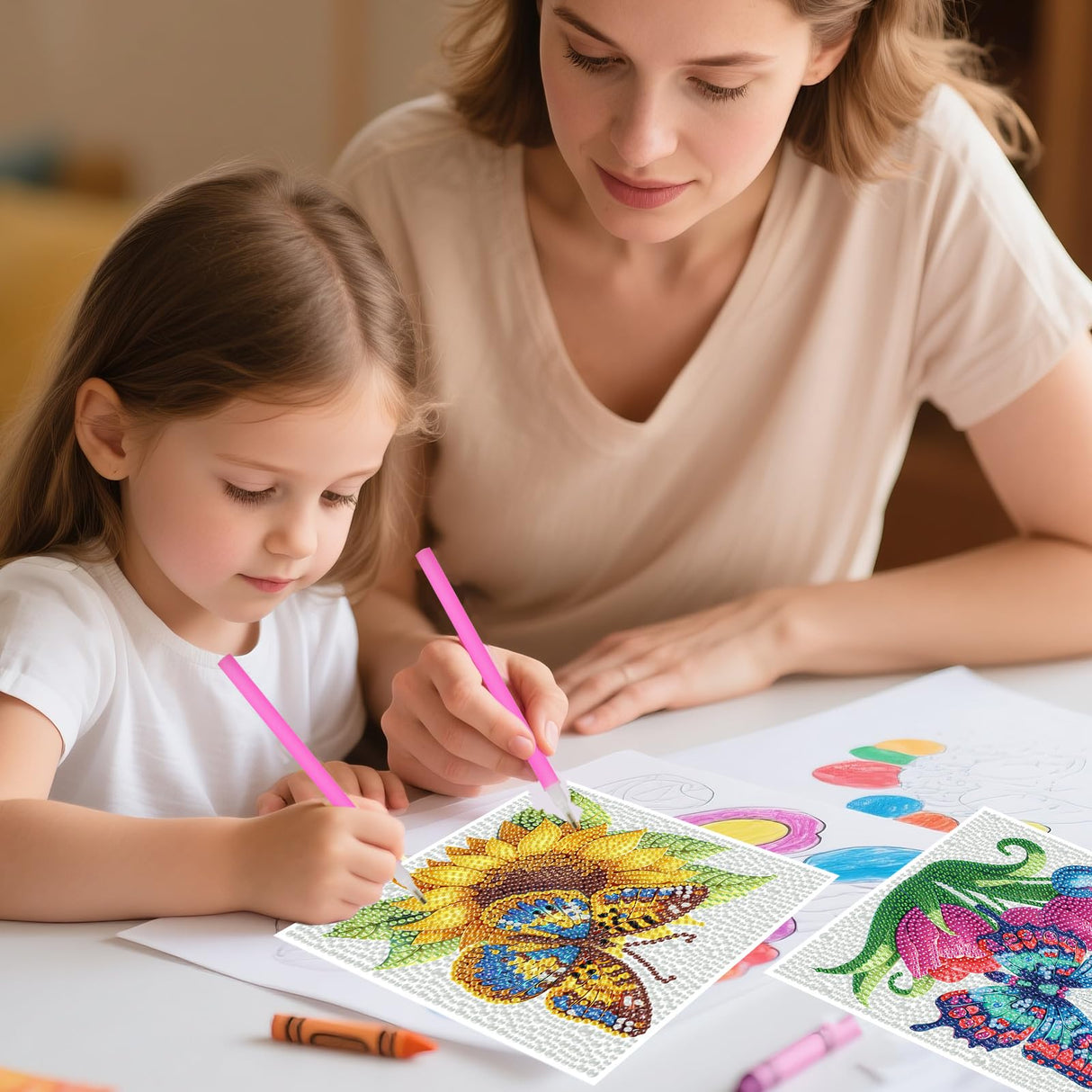 FlyingMage 5D Diamond Art Kits for Adults, Kawaii DIY Painting Art for Women, 4 Pack Cute Diamond Arts and Crafts Sets, Diamond Art Mosaic Kits,Big Gem Full Drill Diamond Dots,Flower Butterfly FlyingMage