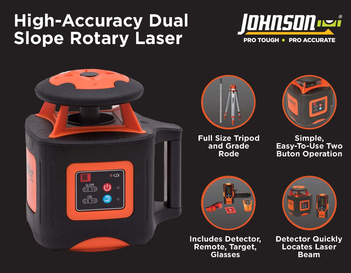 Johnson Level & Tool 40-6541 High Accuracy Dual Slope Rotary Laser System, Red, 1 Kit Johnson
