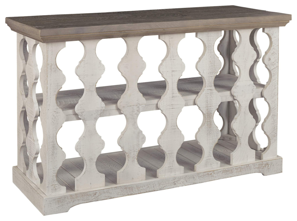 Signature Design by Ashley Havalance Farmhouse Sofa Table with 2 Fixed Storage Shelves, Gray & White with Weathered Finish Signature Design by Ashley