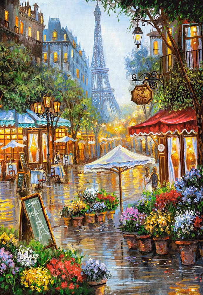 CASTORLAND 1000 Piece Jigsaw Puzzle, Spring Flowers, Paris, France, Colorful Eiffel Tower and Café Puzzle, Adult Puzzle, Castorland C-103669-2 Castorland