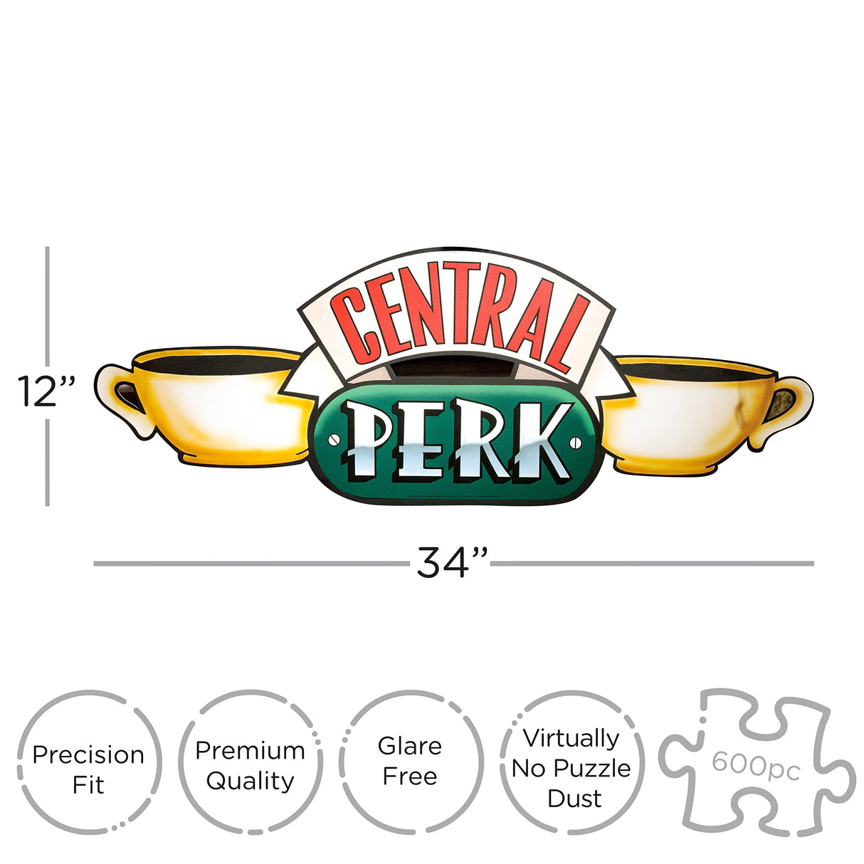 AQUARIUS Friends Central Perk Puzzle (2-Sided Shaped 600 Piece Jigsaw Puzzle) - Glare Free - Precision Fit - Officially Licensed Friends TV Show Merchandise & Collectibles - 34x12 in AQUARIUS