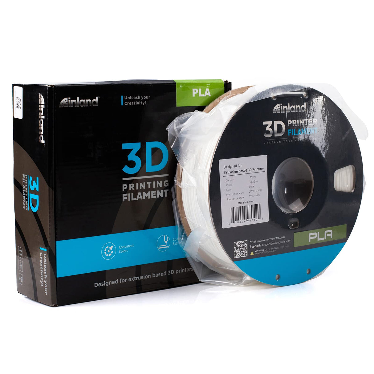 INLAND PLA Filament 1.75mm - White PLA 3D Printer Filament, Dimensional Accuracy +/- 0.03mm - 1kg Cardboard Spool (2.2 lbs) – FDM 3D Printing INLAND