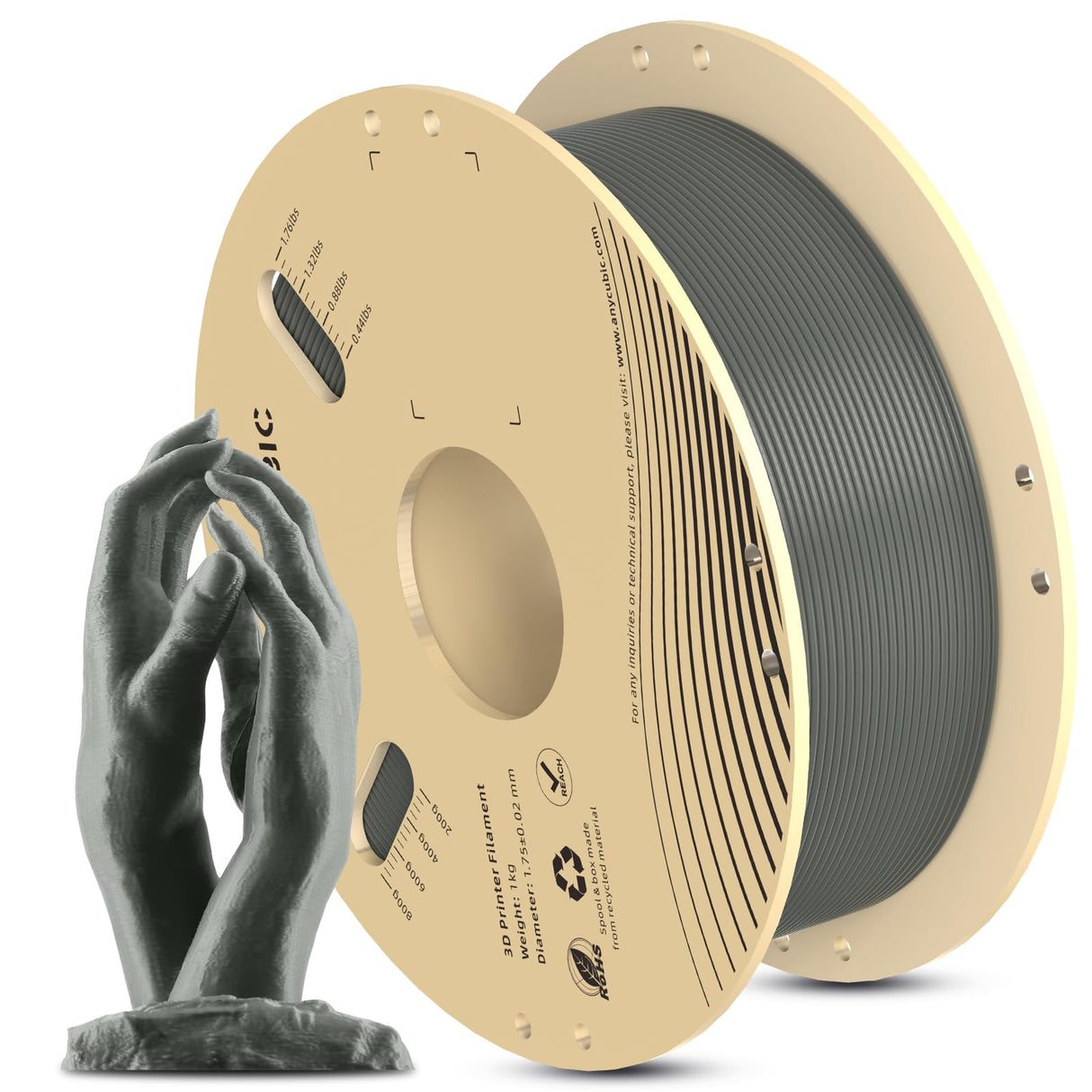 ANYCUBIC 3D Printer Filament PLA 1.75mm, FDM Printer Filament 1kg Spool (2.2 lbs), Dimensional Accuracy +/- 0.02 mm (1kg, Gray) ANYCUBIC