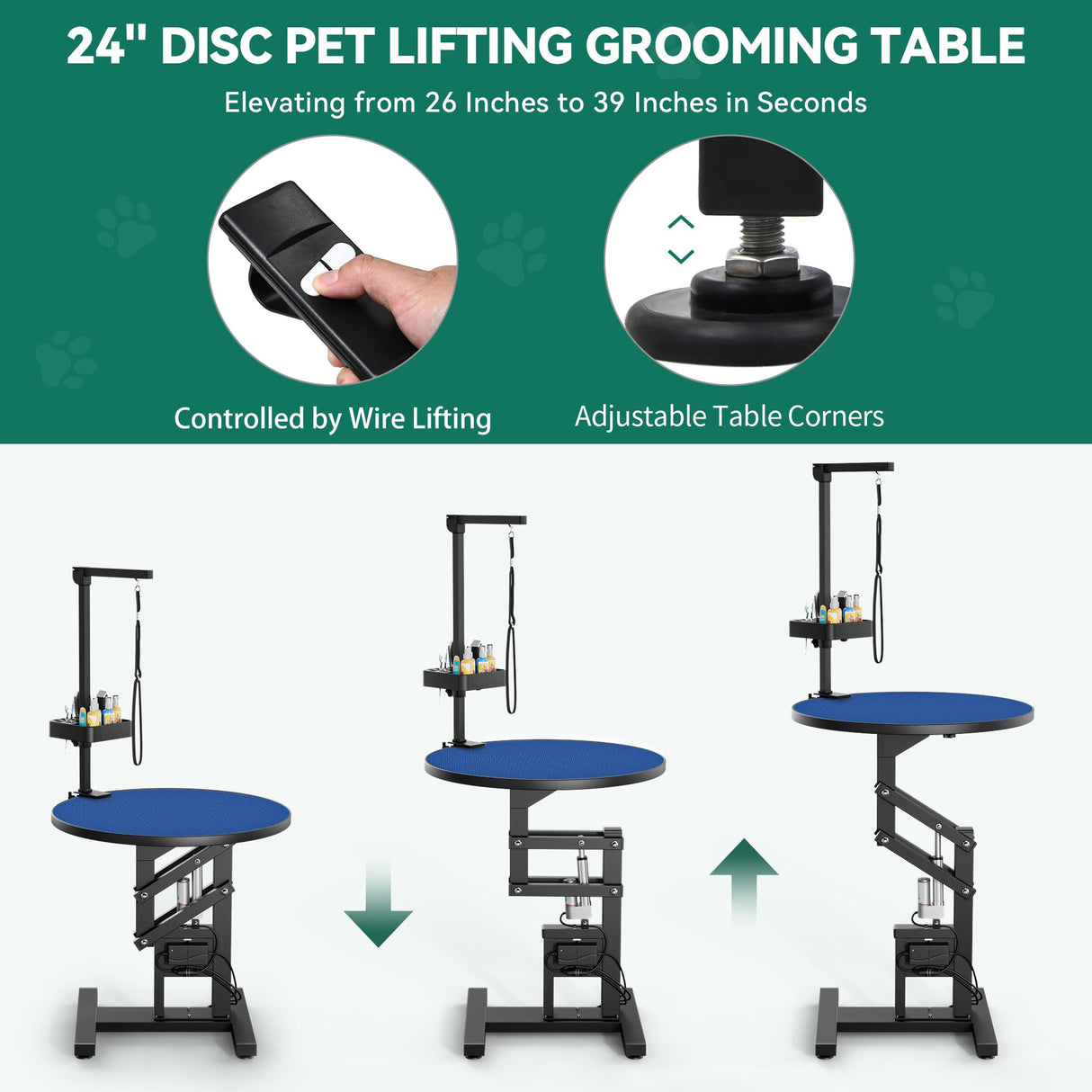 YITAHOME 24" Electric Lift Dog Grooming Table, Rotating Desktop Grooming Table for Dogs at Home, Adjustable Overhead Arm & Tools Organizer Pet Grooming Station for Small Dogs Cats, Blue YITAHOME