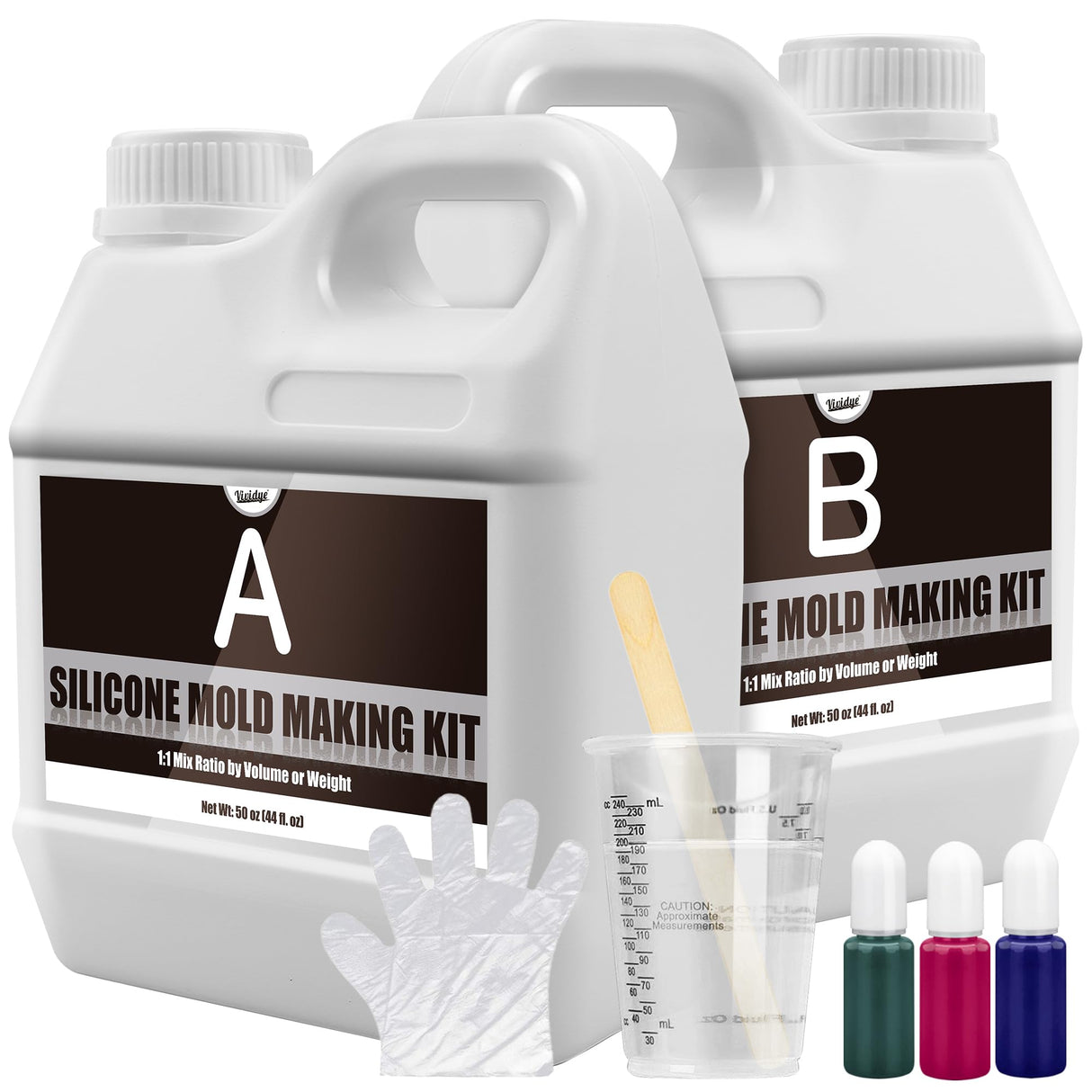 Silicone Mold Making Kit - 100oz Translucent Liquid Silicone Rubber for Mold Making - Elastic 1:1 Mixing Ratio Fast Curing Molding Silicone for Casting, DIY Resin Molds, Candle Molds, Soap Mold, Craft Vividye