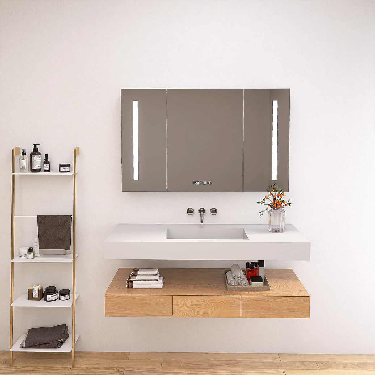 MEDUNJESS 47"X19" Stone Resin Wall Mounted Floating Sink, Bathroom Vanity with Sink,Solid Surface Bathroom Pedestal Sink Basin with No Faucet Hole and Pop-up Drain, Matte White MEDUNJESS