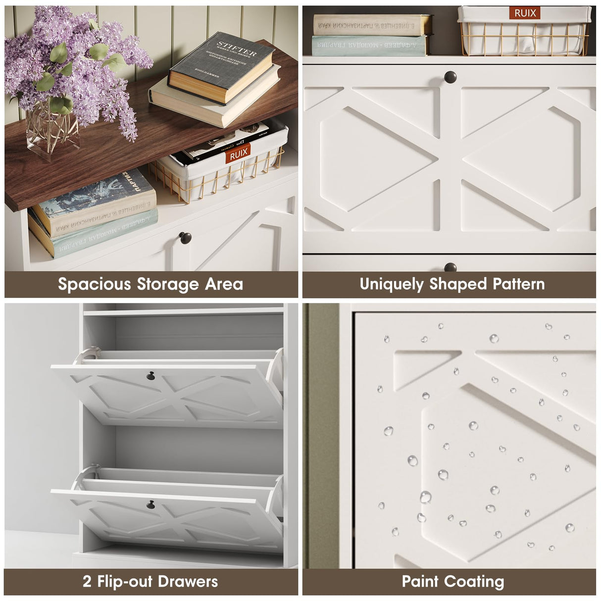 Maupvit Shoe Cabinet with 2 Flip Drawers, Shoe Storage Cabinet for Entryway, Freestanding Shoe Organizer with Open Storage, Farmhouse Narrow Shoe Rack with Wooden Legs for Foyer, Hallway,Antique White Maupvit