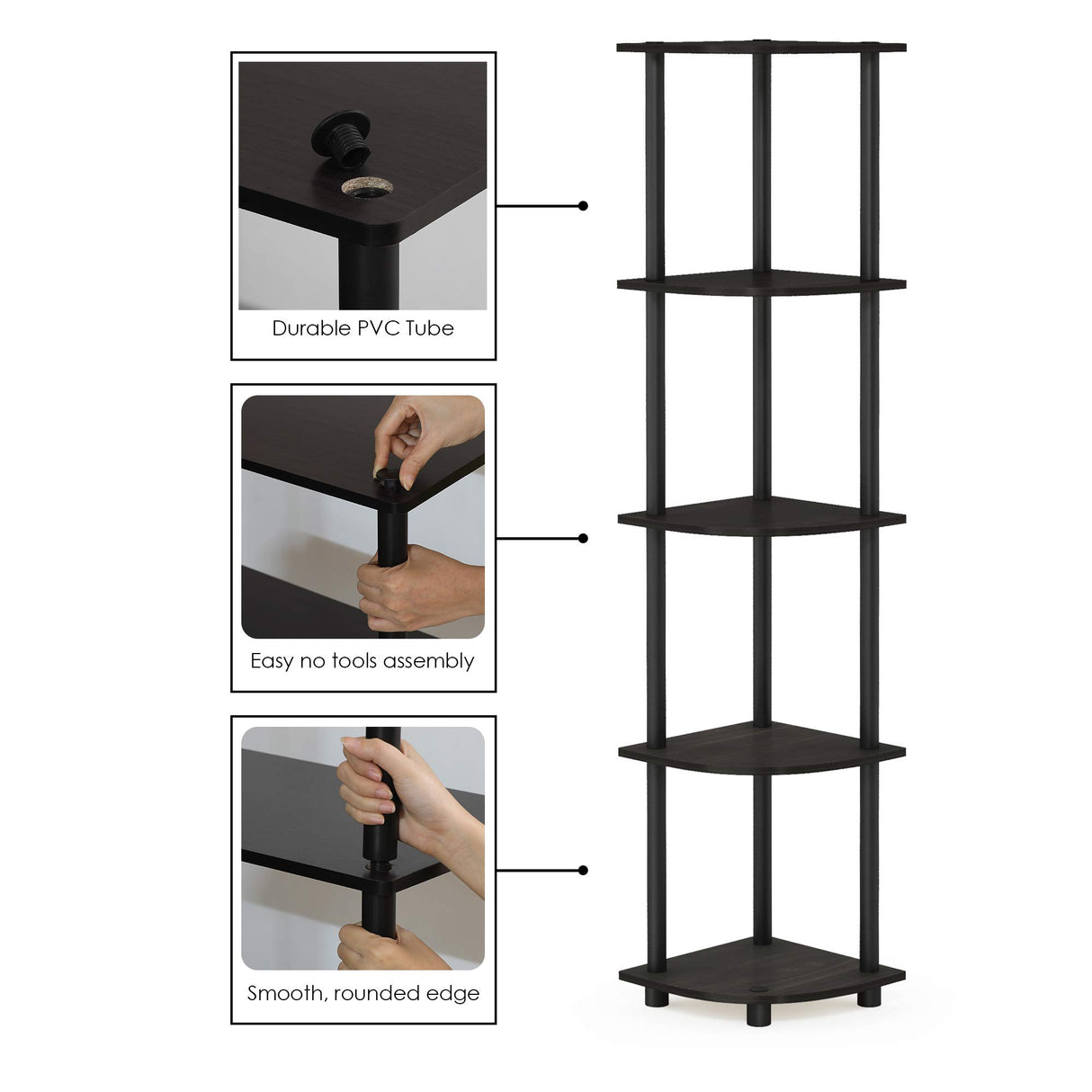 Furinno Turn-N-Tube 5 Tier Corner Display Rack Multipurpose Shelving Unit, 1-Pack, Espresso/Black Furinno
