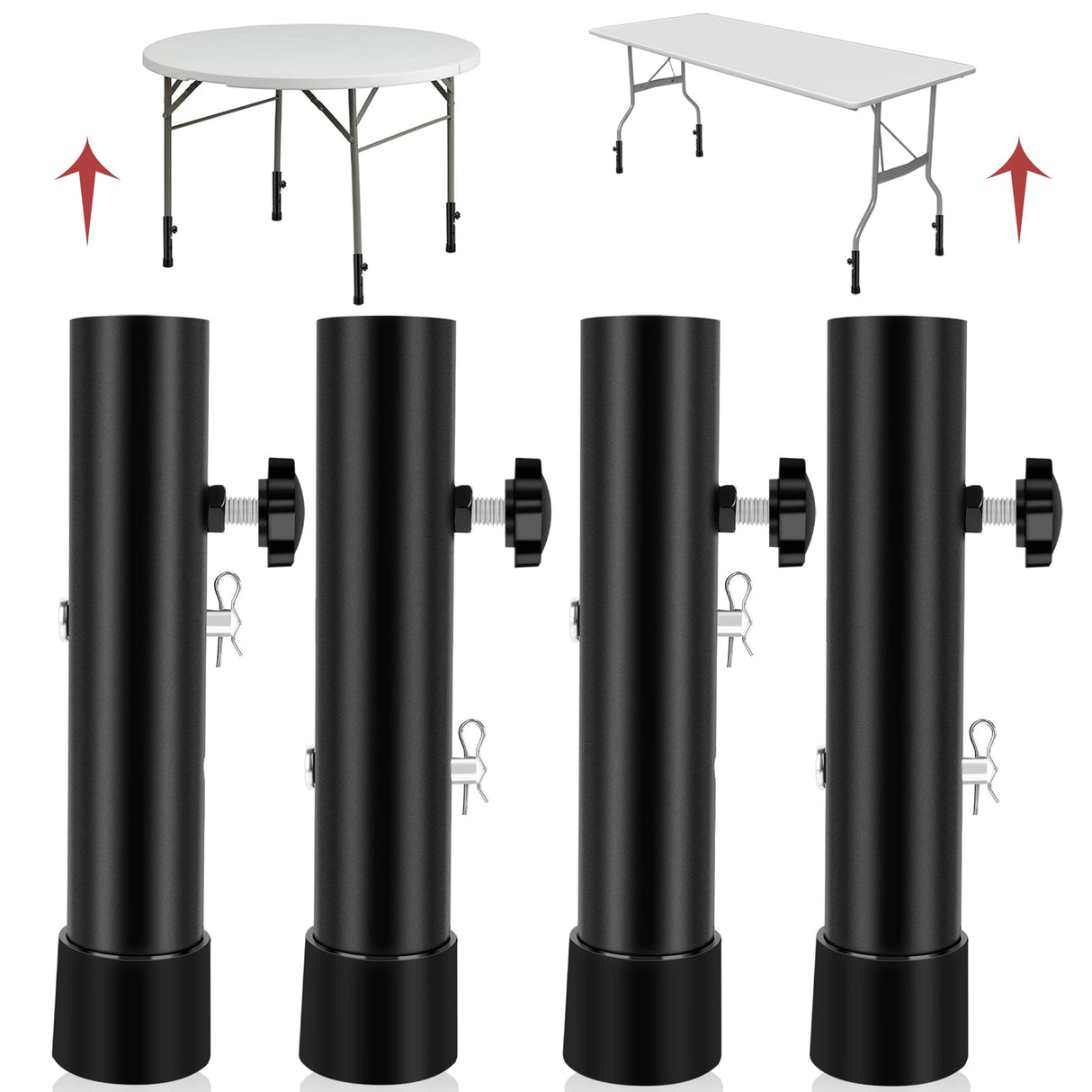 (4-Pack) Folding Table Leg Extenders, Highly Durable Steel Folding Table Leg Risers, Table Leg Extensions for Straight and Bent Legs, Adjustable Table Height Extenders for Rise 3.6in/5.2in Laowu
