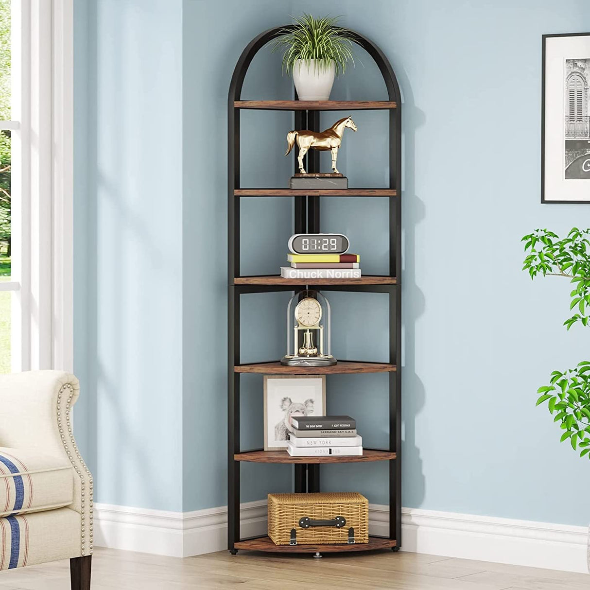 Tribesigns 6-Tier Rustic Corner Shelf - Tall Space-Saving Plant Stand & Bookshelf for Living Room, Home Office, and Kitchen Tribesigns