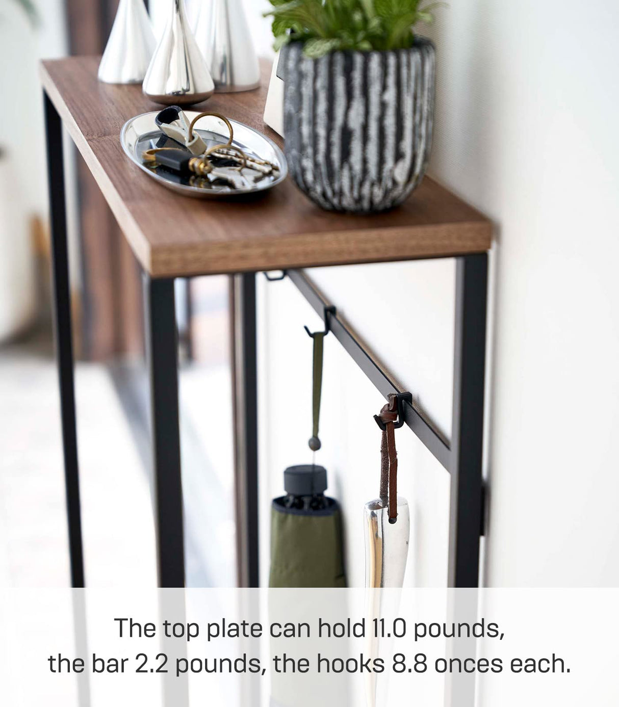 Yamazaki Home Modern Slim Console Table, Slim Narrow Accent Table for Entryway Or Living Room, Metal and Wood Skinny Hallway or Sofa Table Steel One Size Black YAMAZAKI