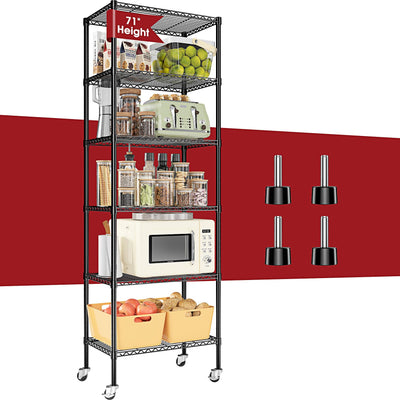 Homtura 6-Tier Rolling Storage Shelves, 14" D x 24" W x 71" H Adjustable Space-Saving Wire Rack Shelving, 750 lbs Capacity Heavy Duty Metal Shelving with Wheels for Garage, Closet, Kitchen