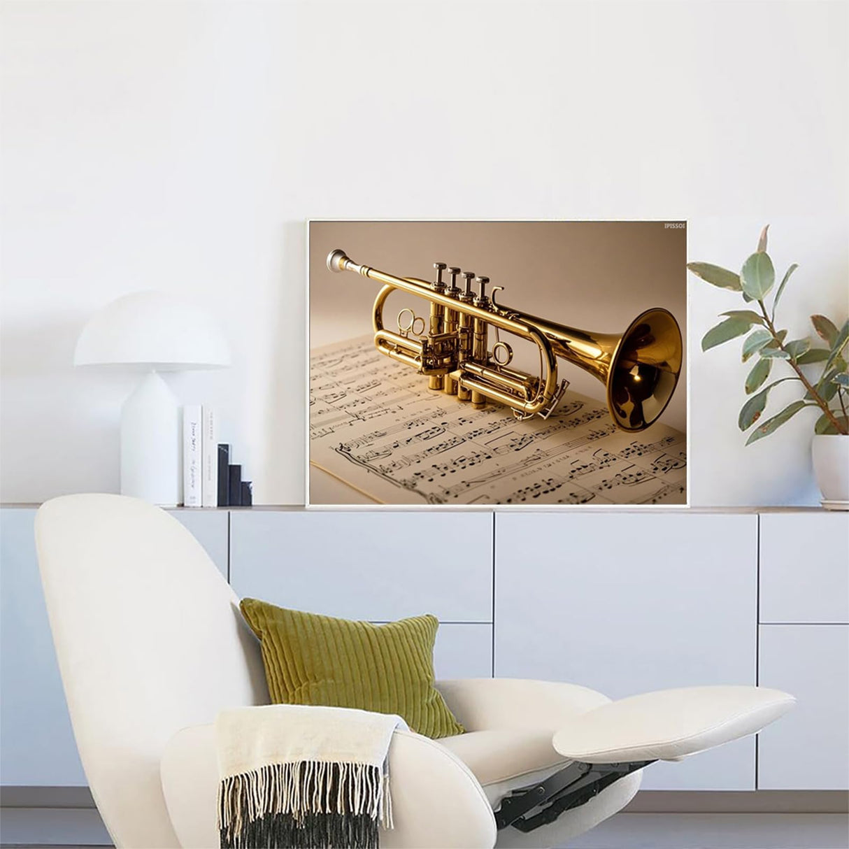 Trumpet with Music Notes Diamond Art 5D Diamond Painting DIY Kits Full Round Drill Bead Gem by Number Mosaic Embroidery Arts and Crafts for Living Room Home Wall Decor 12x16 inch IPISSOI