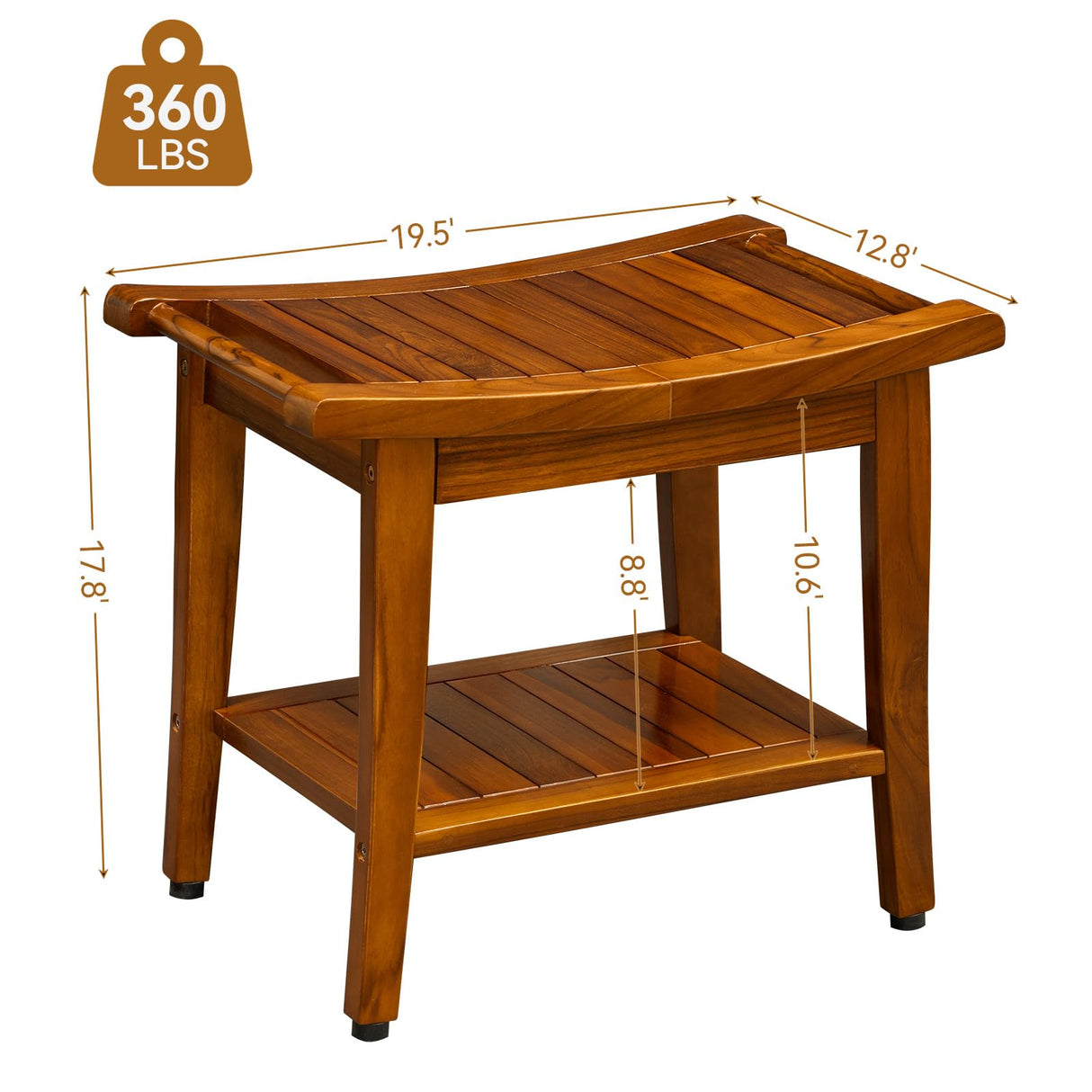 TEAKMAMA Teak Shower Bench with Handles 20" Waterproof Bathing Teak Wood Bench Shower Stool with Storage Towel Shelf Bath Stool for Indoor Use Easy Assembly TEAKMAMA