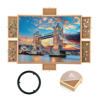 Qiqidog 2000 Pieces Puzzle Board with 6 Drawers and Cover, 29"x41" Wooden Jigsaw Puzzle Table for Adults, Portable Puzzle Organizer & Storage System, Birthday Gift for Mom