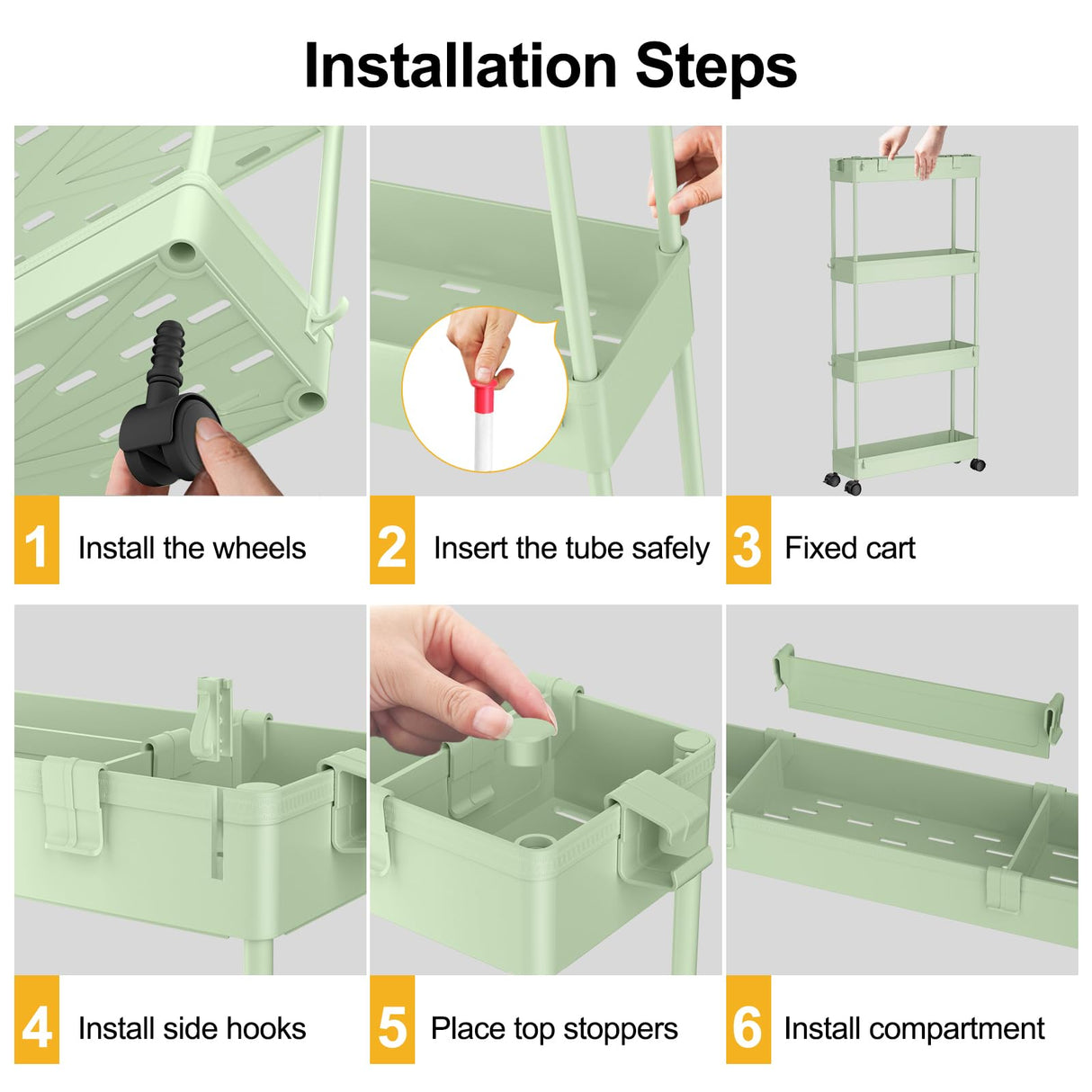 SPACELEAD Slim Storage Cart 4 Tier,Bathroom Organizer Rolling Utility,Mobile Shelving Unit Slide Out for Office, Kitchen, Laundry Room & Narrow Places,Green SPACELEAD