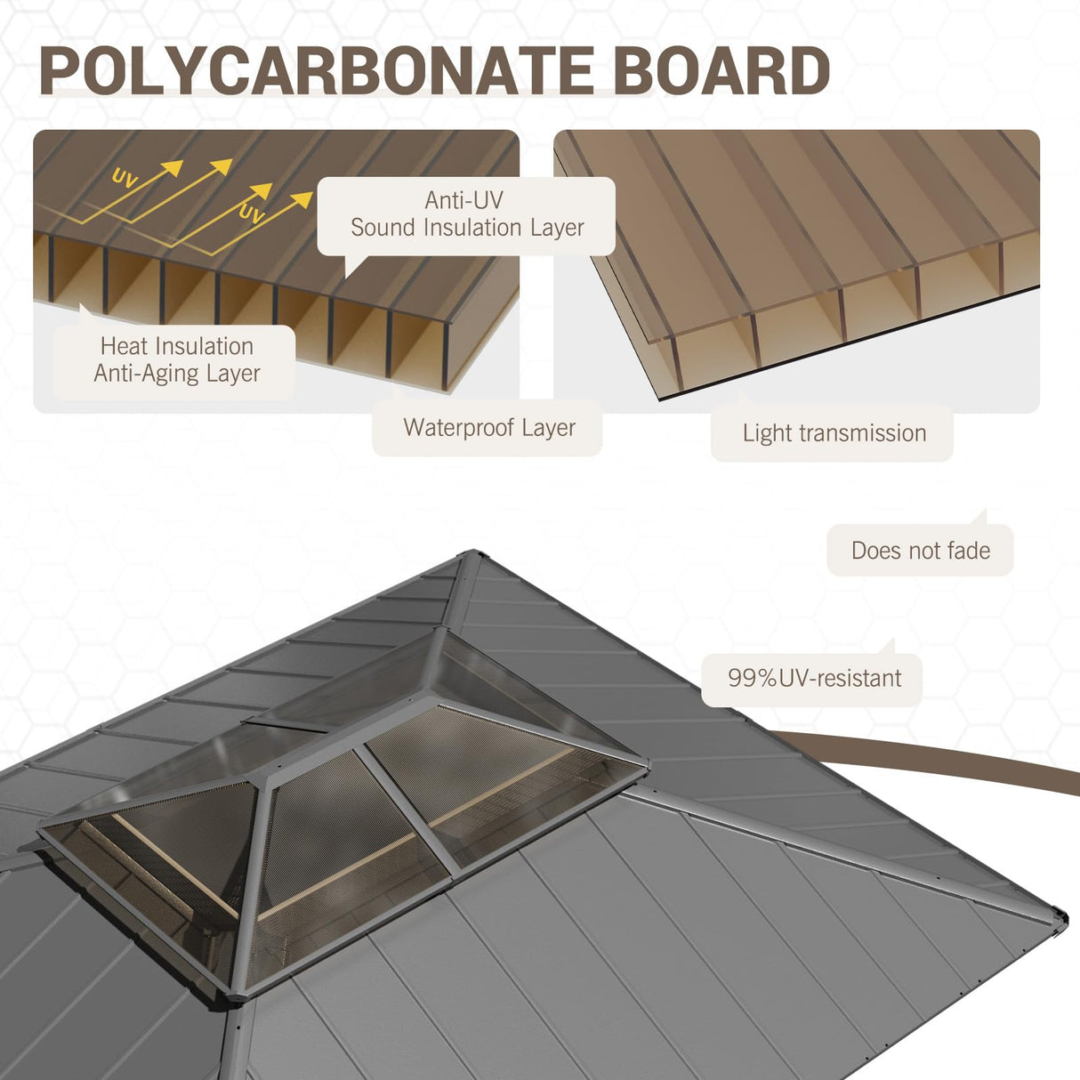 UDPATIO 12'x14'Hardtop Gazebo, Heavy Duty Aluminum Patio Gazebo with Double Galvanized Steel and Polycarbonate Roof,Curtains and Netting Included, Large Outdoor Gazebo for Patio, Deck, Backyard, Grey UDPATIO