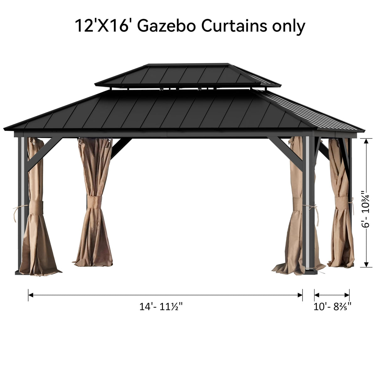 Covered Outdoor Gazebo Curtain Replacement Universal 4-Panel Sidewalls 12' x 16', Outdoor Gazebo Privacy Curtains with Zipper, Replacement for Outdoor, Patio Canopy, Garden and Backyard (Curtain Only) Covered Outdoor