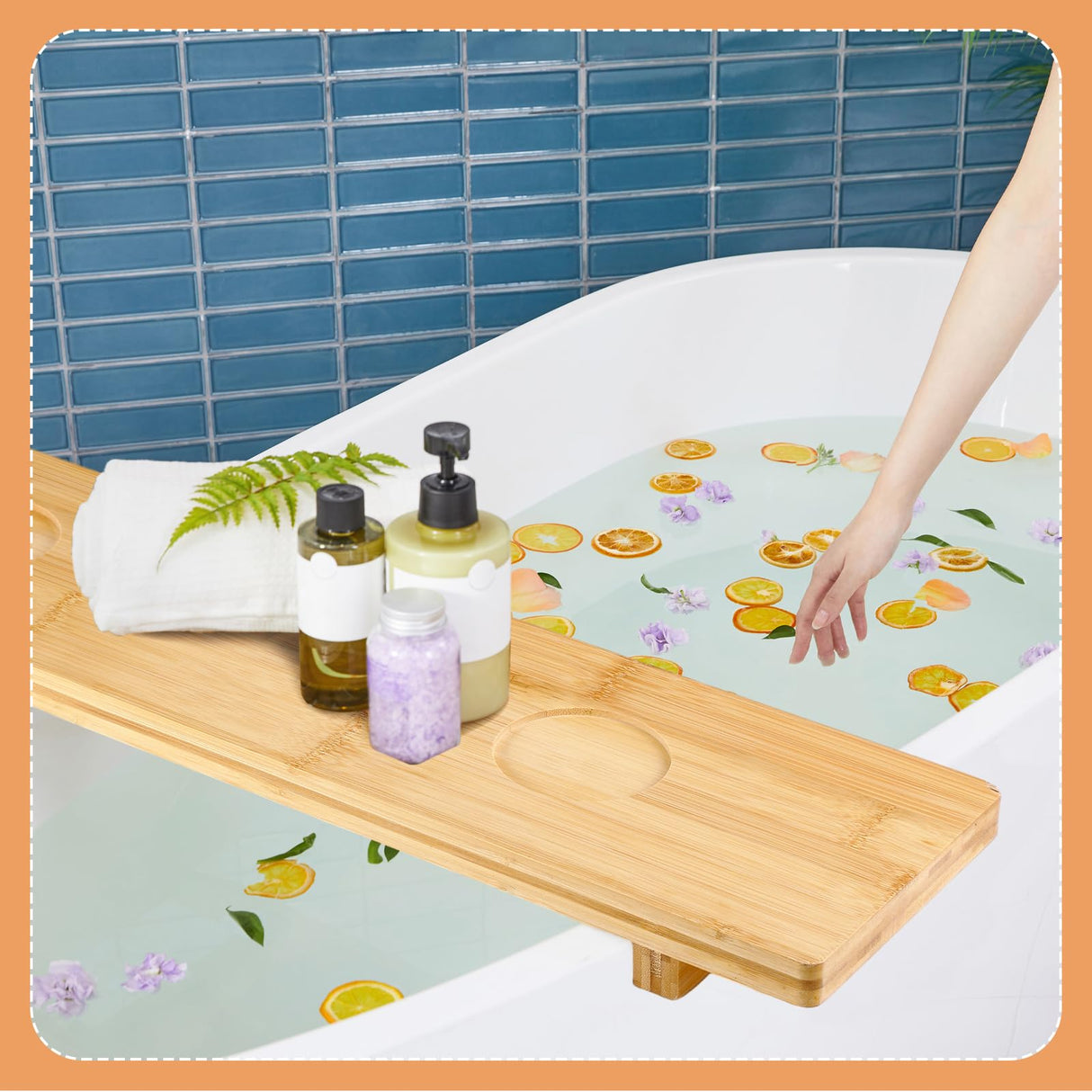 Wenqik Bathtub Tray Bamboo Wood Bath Tray Large Bath Tub Tray Table Bathtub Tray Caddy Bathtub Accessories Anti Tipping for Bathtub Bathroom Spa Wenqik